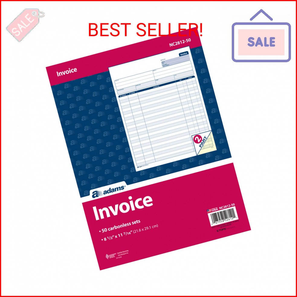 Adams Invoice Sets, 2-Part Carbonless, 8-1/2″ x 11-7/16″, 50 Sets per Pack (NC28