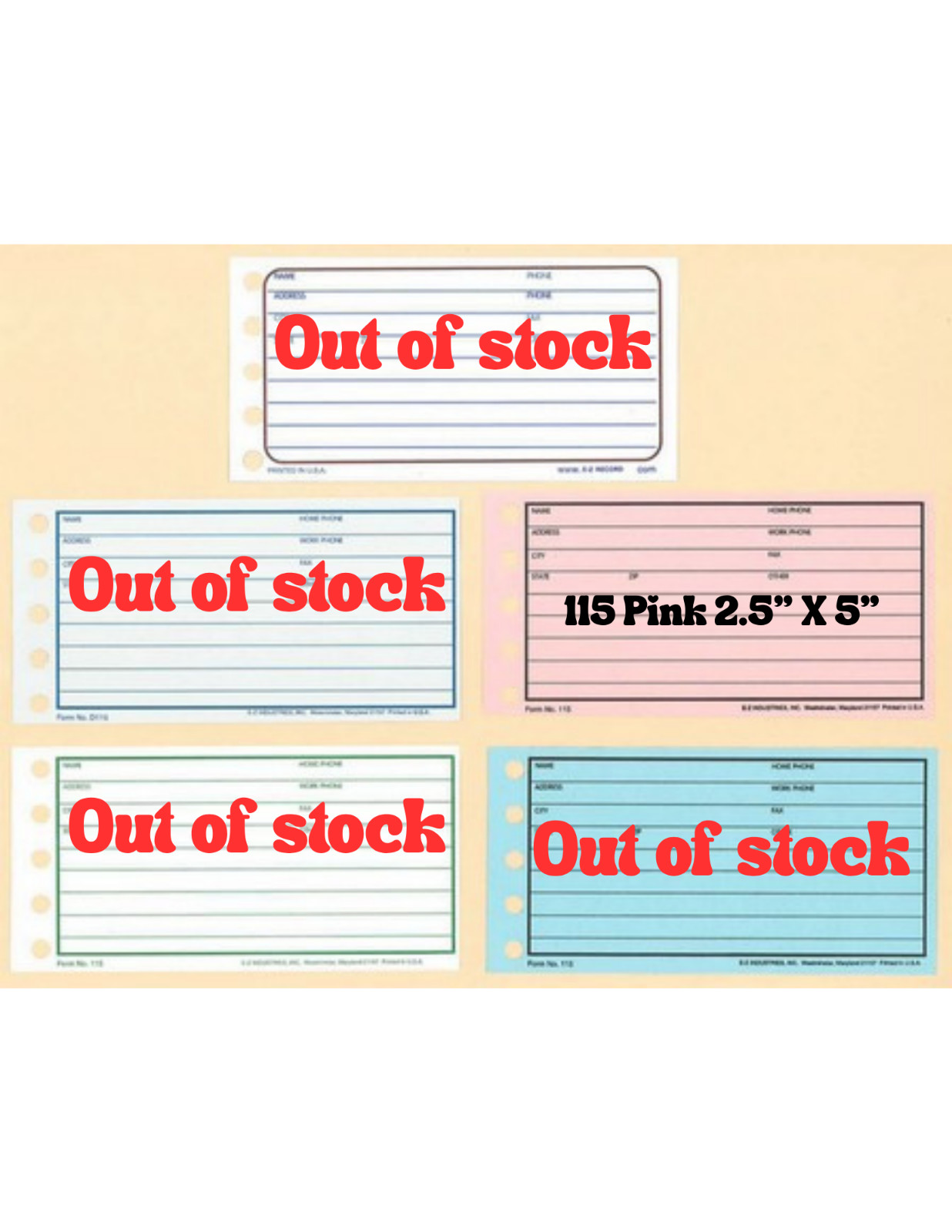 EZ Record Brand Item No. 115Pink – 2.5″ X 5″ address form – 50 per pack – RARE