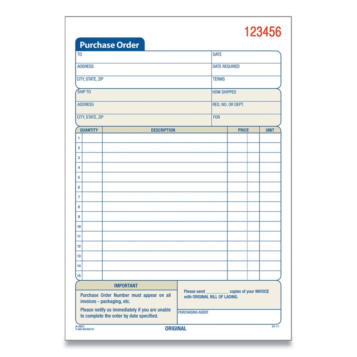 Carbonless Purchase Order Forms, 8″x6″, 3-Part, 10 Books/Pack, Office Supplies