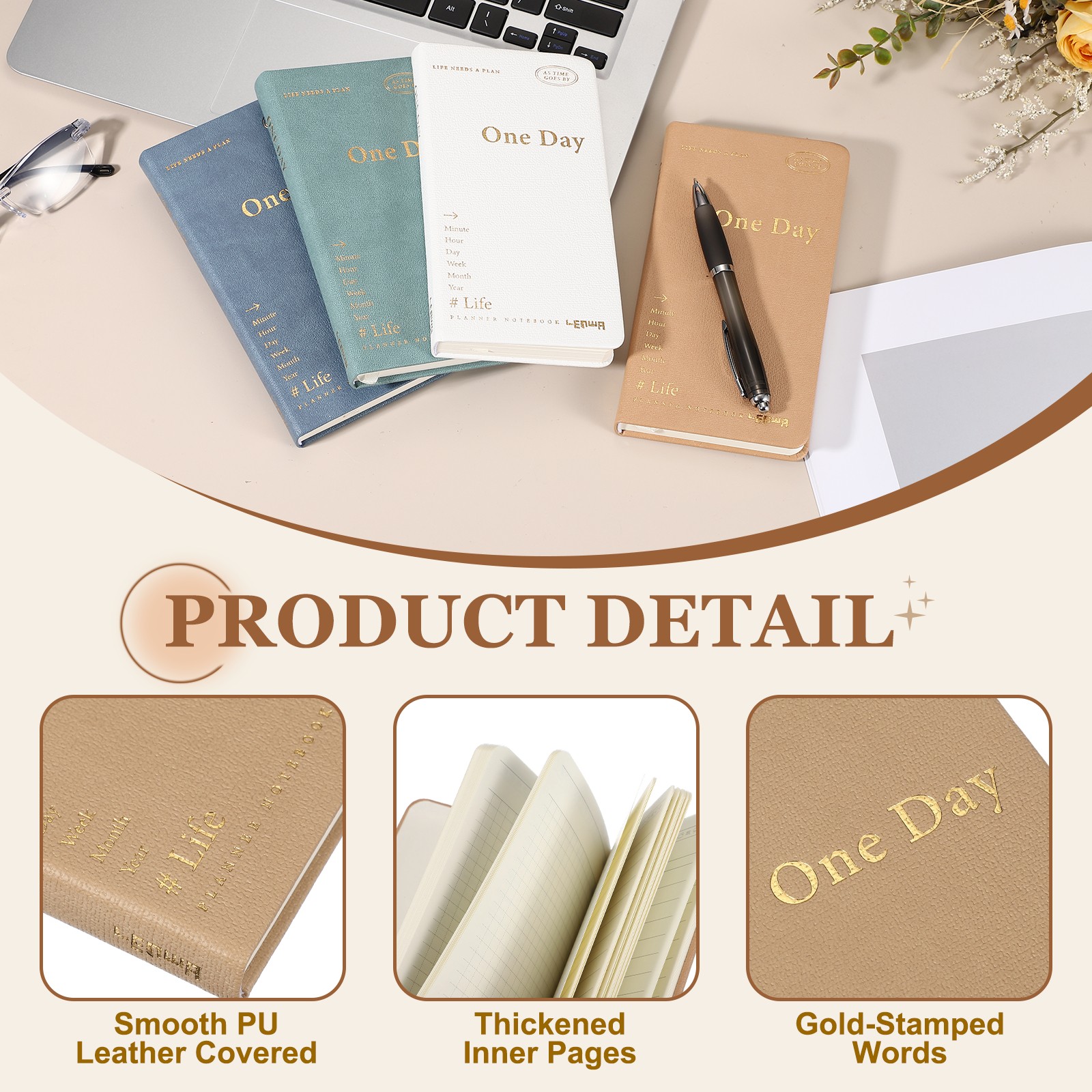 Daily Planner Notebook, 7 x 3.8″ to Do Notebook, Brown