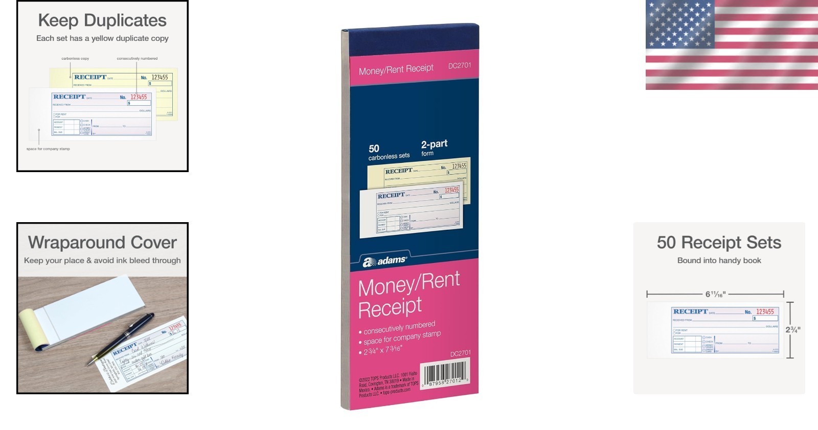 Effortless Financial Management: Adams 2-Part Carbonless Receipt Book, 50 Sets