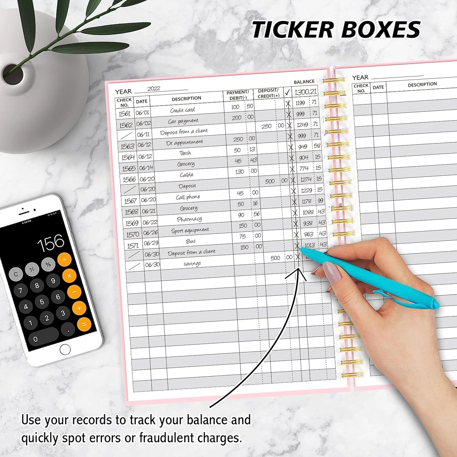 2 Pack Accounting Ledger Book – A5 Check Register for Small Businesses & Persona
