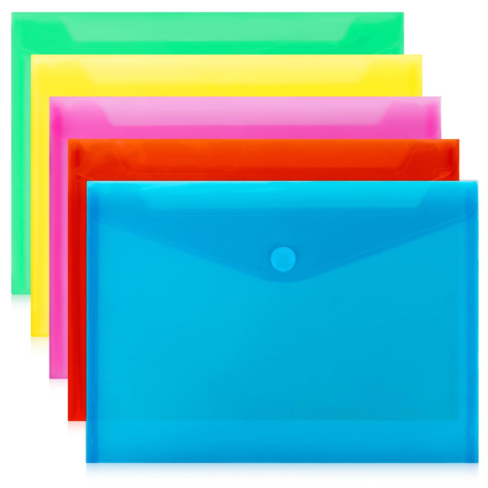 MAQIHAN Clear Plastic Envelopes – 5 Pack Poly Blue, Green, Red, Pink, Yellow