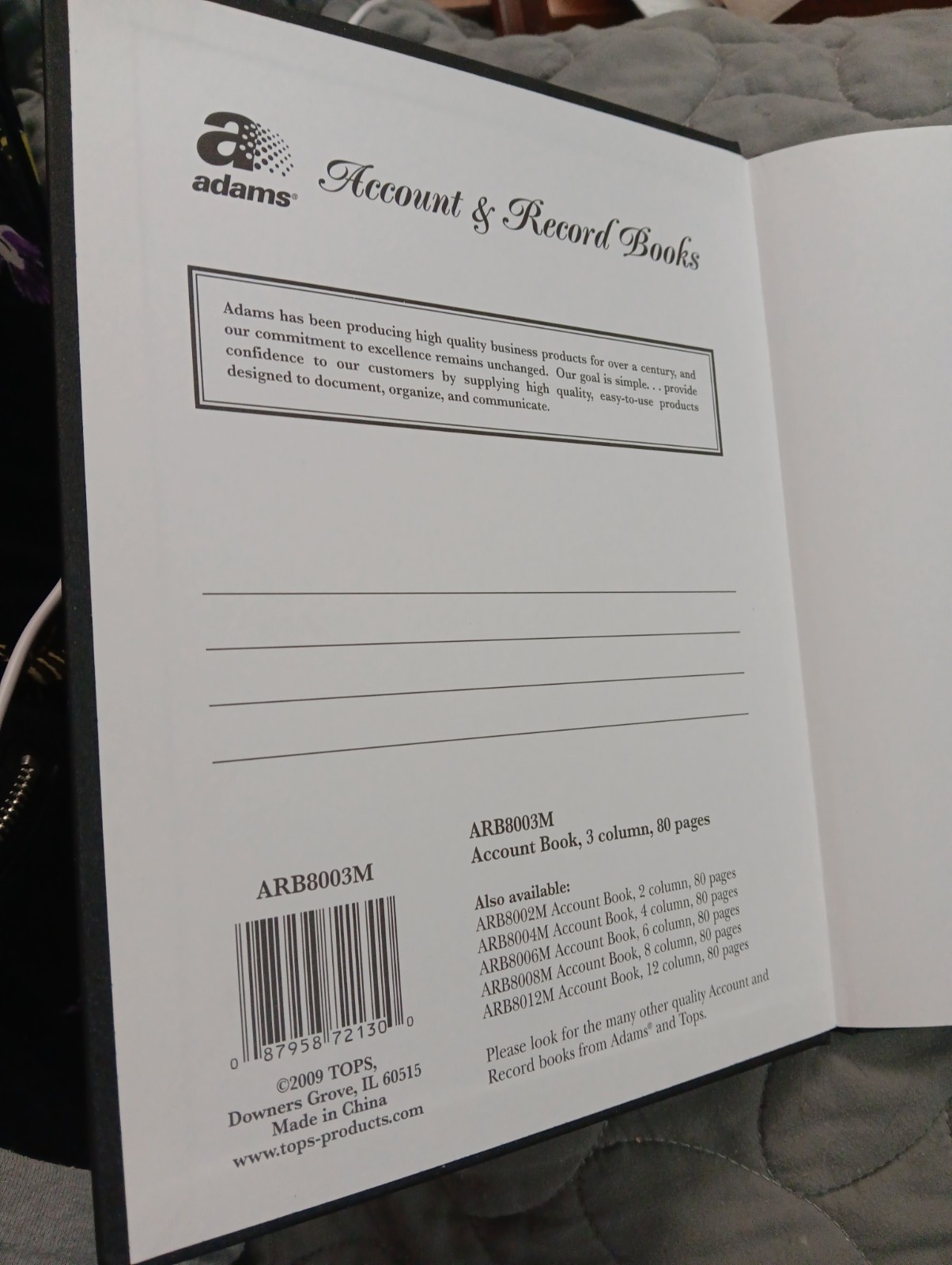 Adams Accounting Book 3-Column 80-Pages Hard Cover 7″x9.25″ Bookkeeping Office