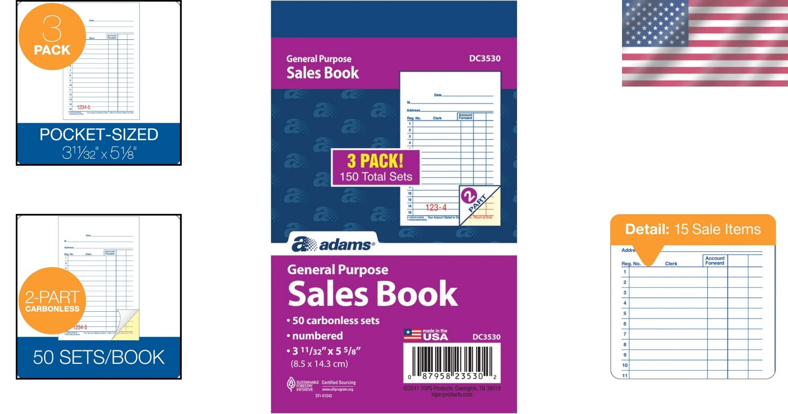 Customizable 3-Pack Sales Books – 2-Part Carbonless, Perfect for Transactions