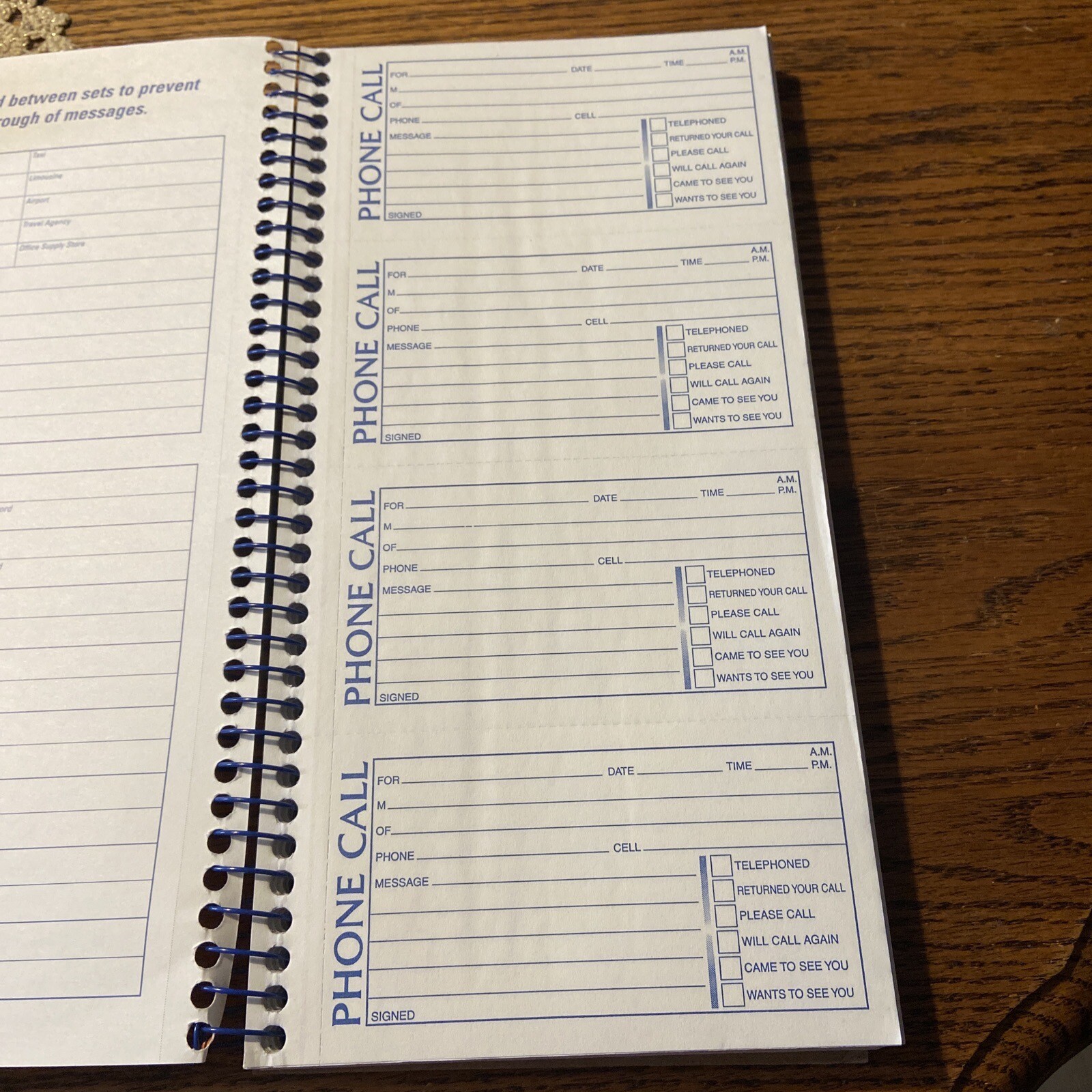 Adams Phone Message Book, Carbonless Duplicate, 5 1/2” x 11” 4 Sets per Page