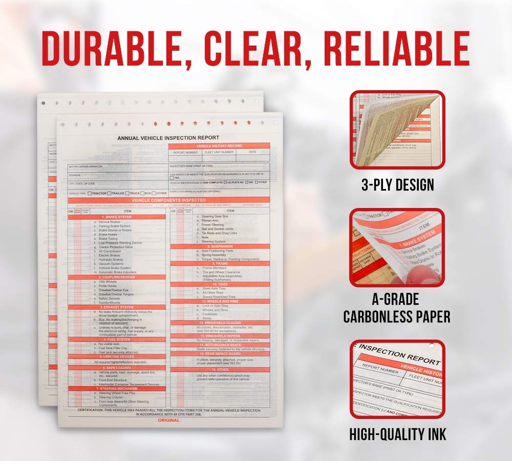 8.5″x11.75″ Annual Vehicle Inspection Report Form DOT Compliant 20Pcs