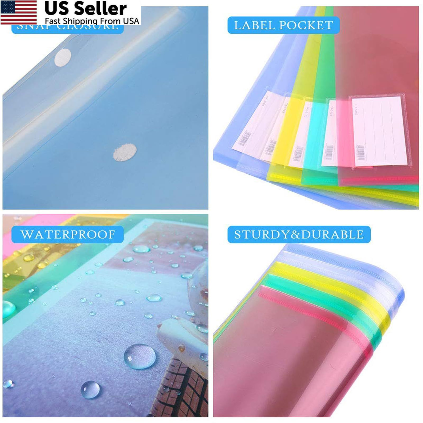 10 Pack Plastic File Folders with Pockets, Letter A4, Assorted Colors