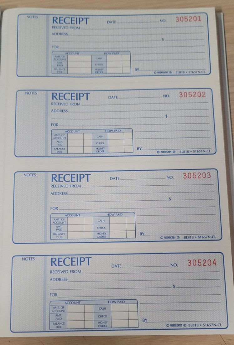 Rediform HARDBOUND Money Receipt Book, Triplicate, 200 Sets/Book -8L818