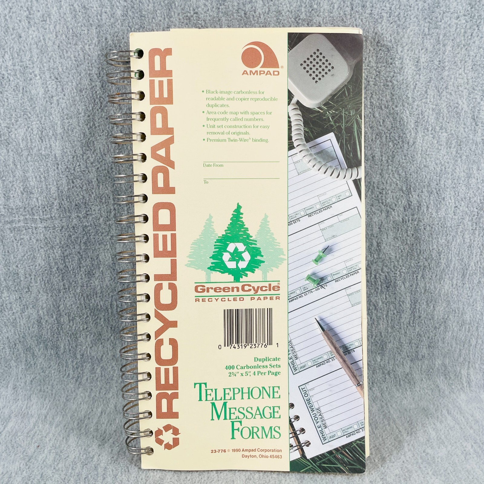 Telephone Message Forms by Ampad Greencycle Carbonless Duplicate Vintage Unused