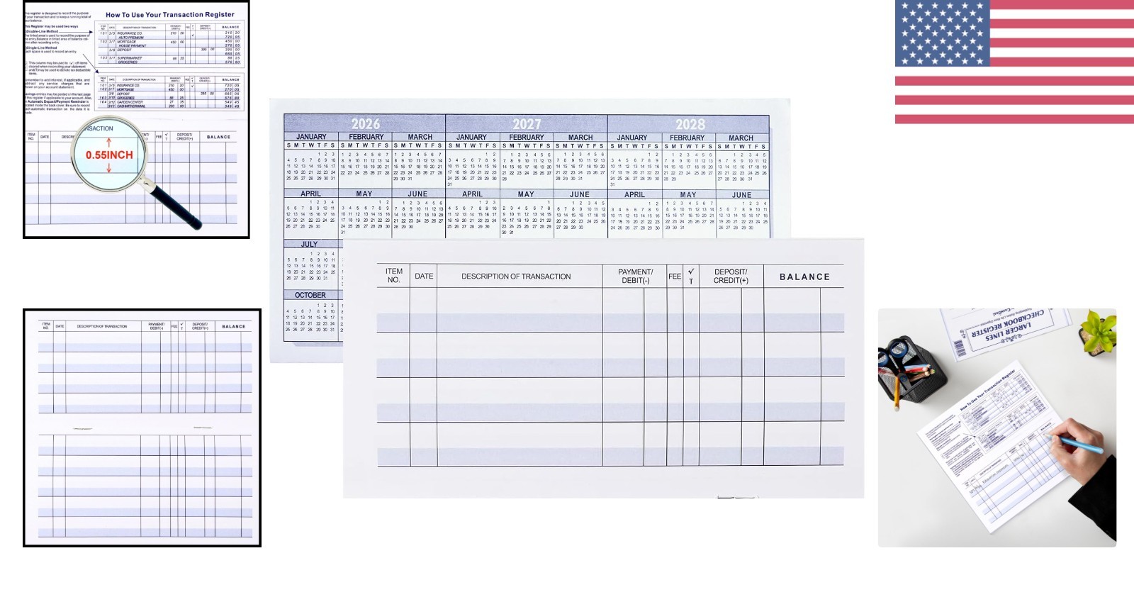 Bold Layout 12 Pack Check Registers for Clear Transaction Logging & Budgeting