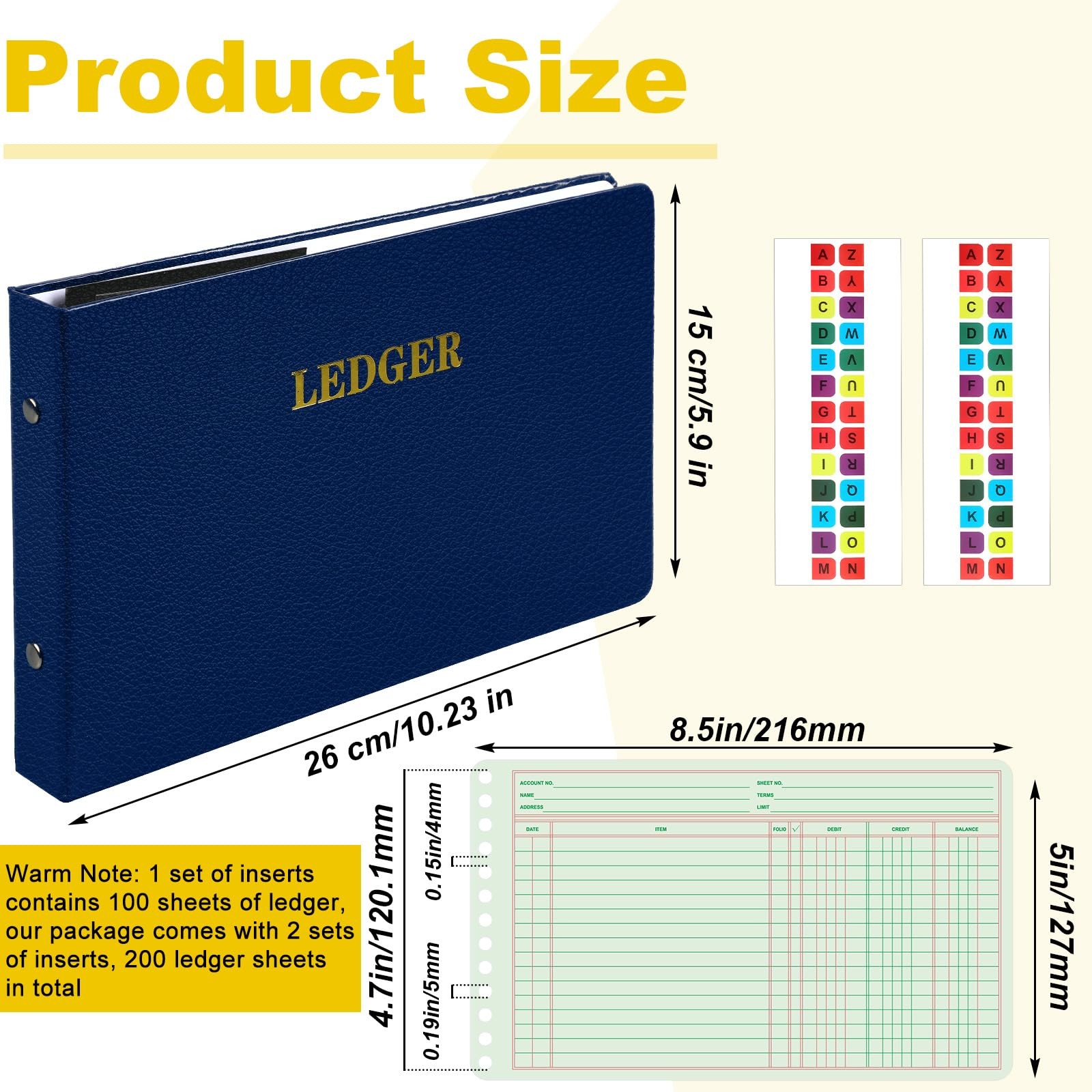 Ring Ledger Binder 200 Pcs 5″x8.5″ Sheets Small Index Tabs Bookkeeping