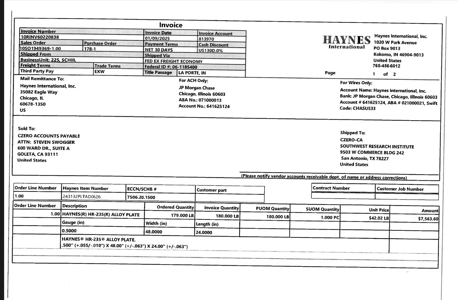 Haynes 235(R) Alloy Plate – 1/2” x 24” x 48”