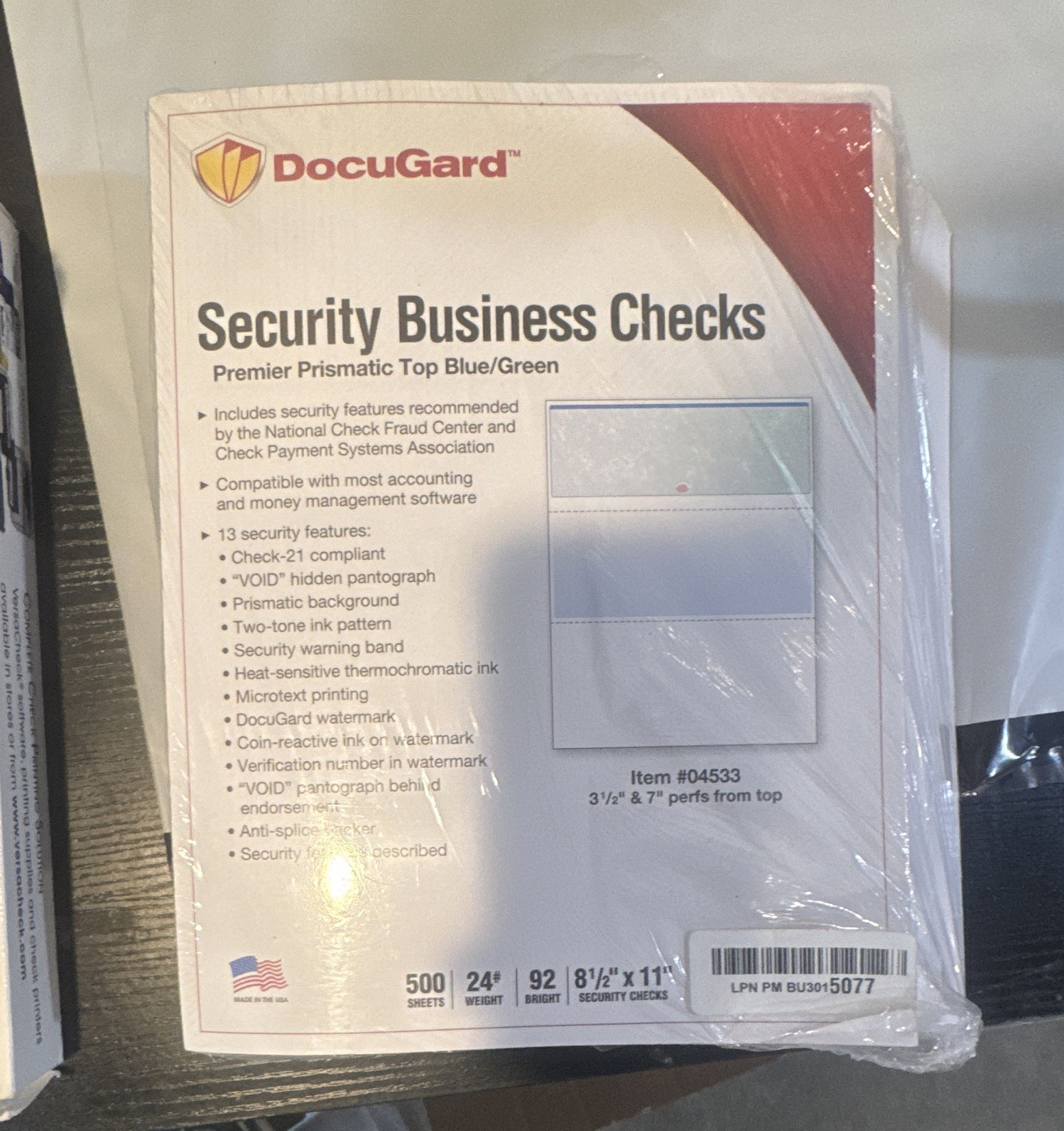 DocuGard Premier Prismatic Top Blue/Green Security Business Checks 04533