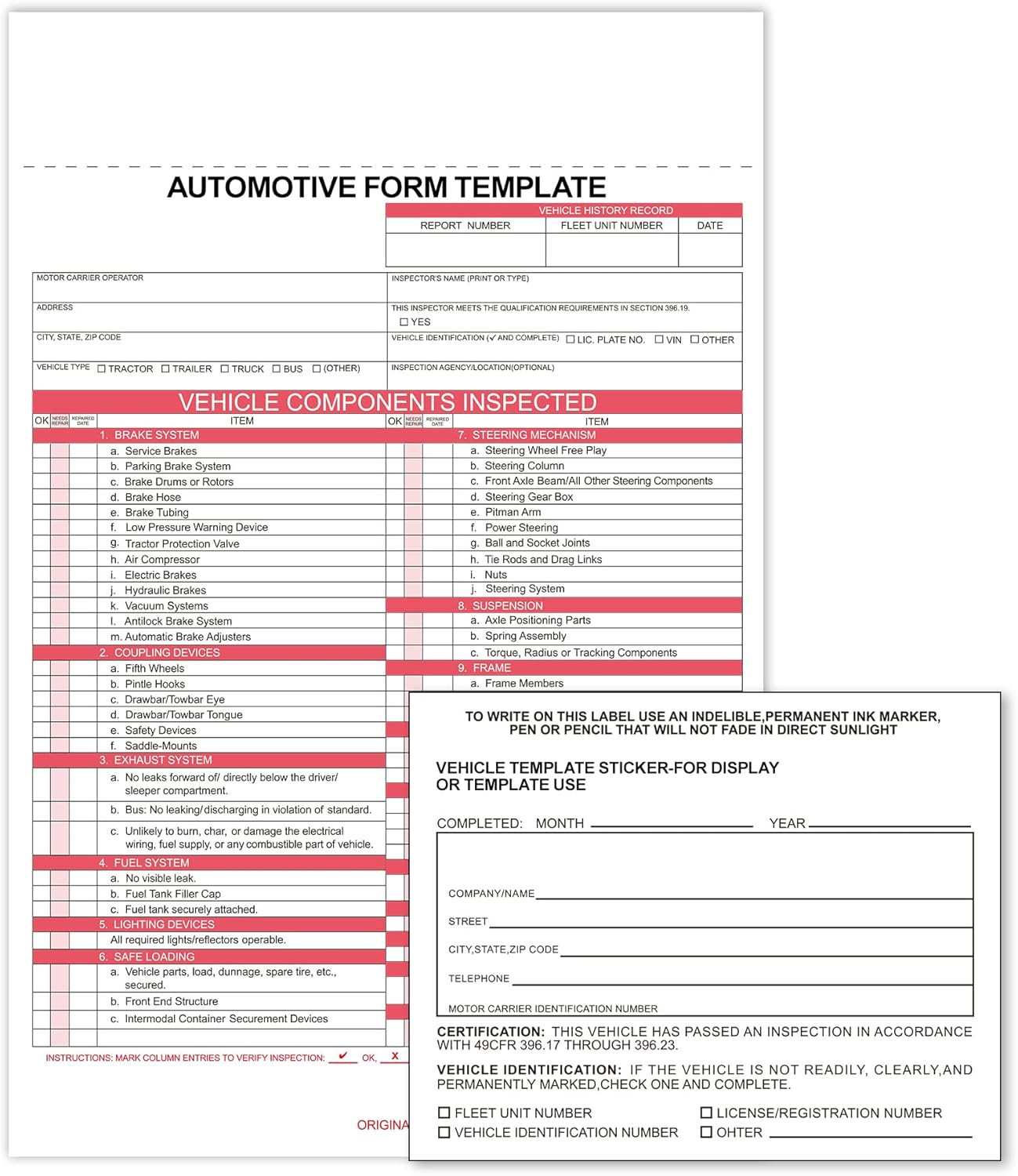 White Vehicle Form Template Sticker Set Writable Car Record Sheets