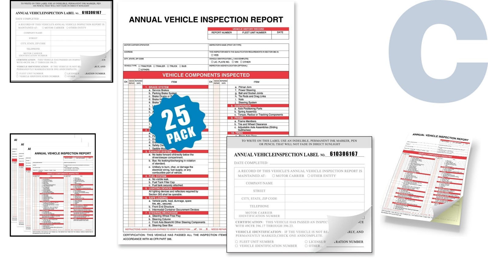 High-Quality Annual Vehicle Inspection Forms & Mylar Laminate Labels – 50 Total