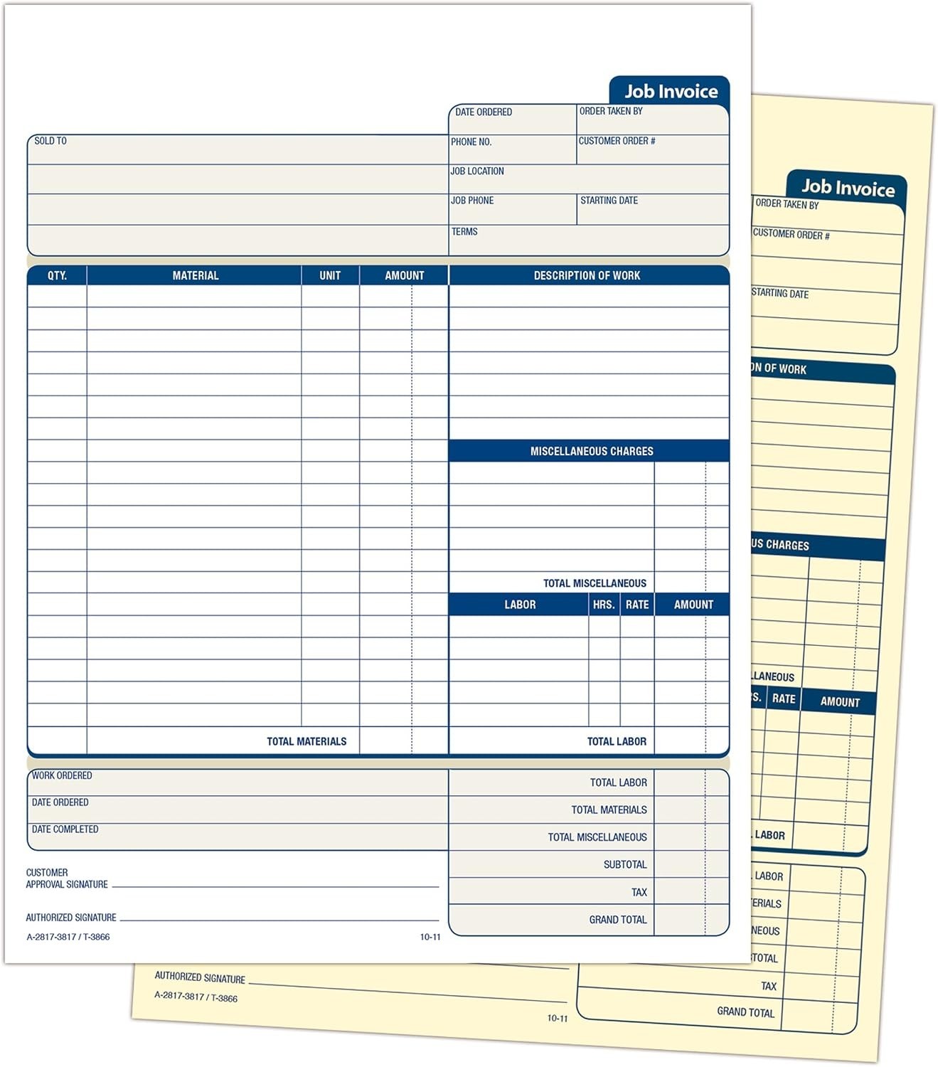 Job Invoice Forms, 2-Part Carbonless, For Service and Repair Billing, 100 Ind…