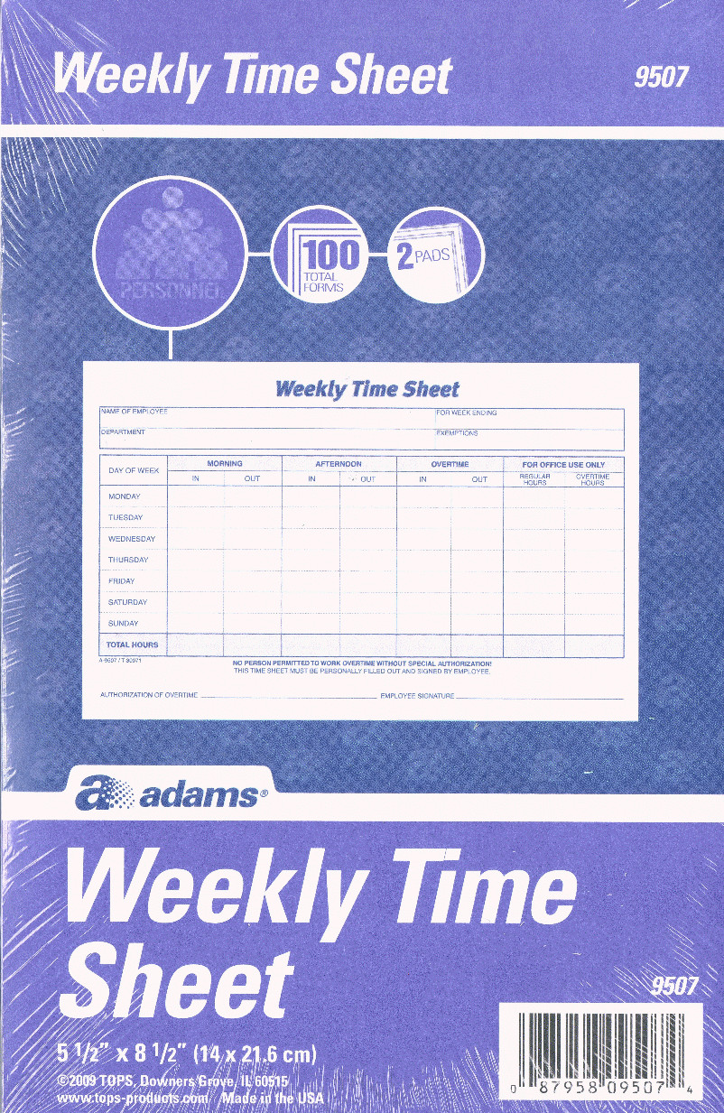Adams Weekly Time Sheets 9507ABF 5.5″ x 8.5″ Blue/White 2 Pads of 100 Sheets NEW