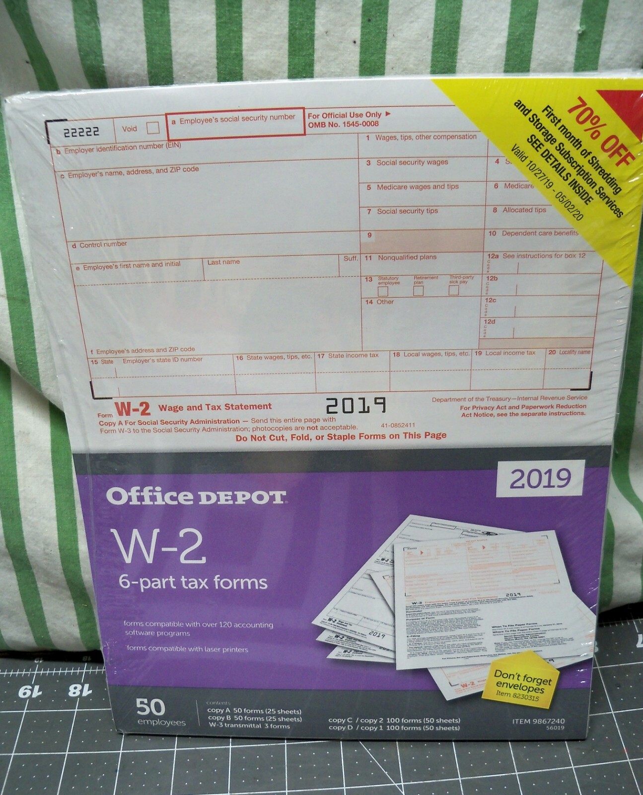 Office Depot W-2 Inkjet/Laser Tax Forms 2019 Taxes 2-Up 6-Part 50-PK Staples W2
