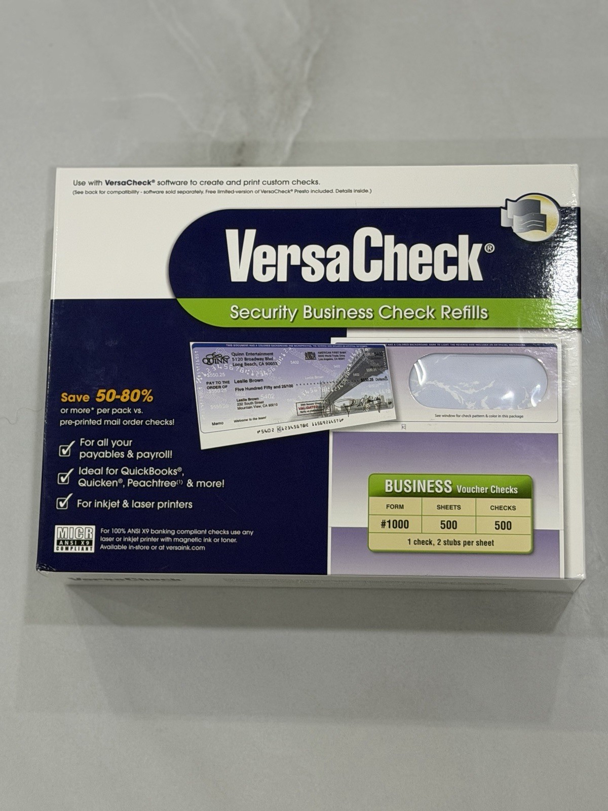 VersaCheck Security Business Check Refills #1000 500 Sheets 500 Check Refills