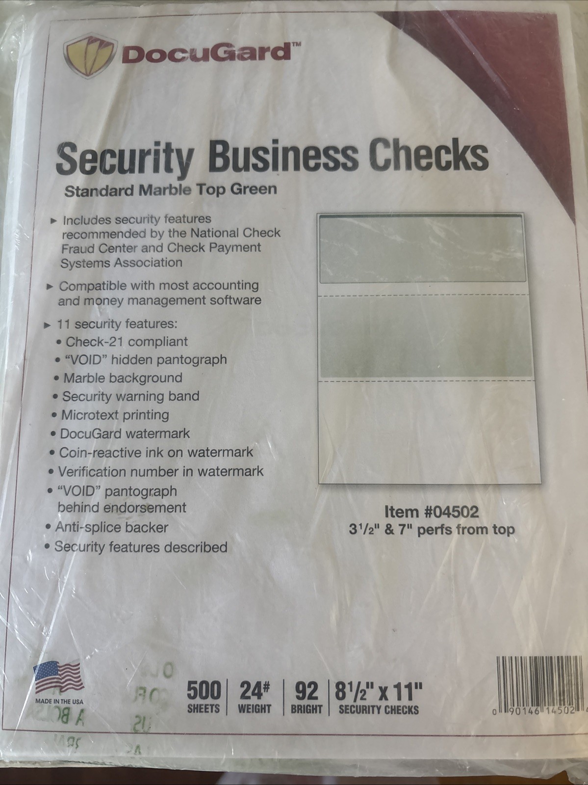 Docugard Standard Security Check Blue Marble Top 24 lb Letter 500/Ream 04502