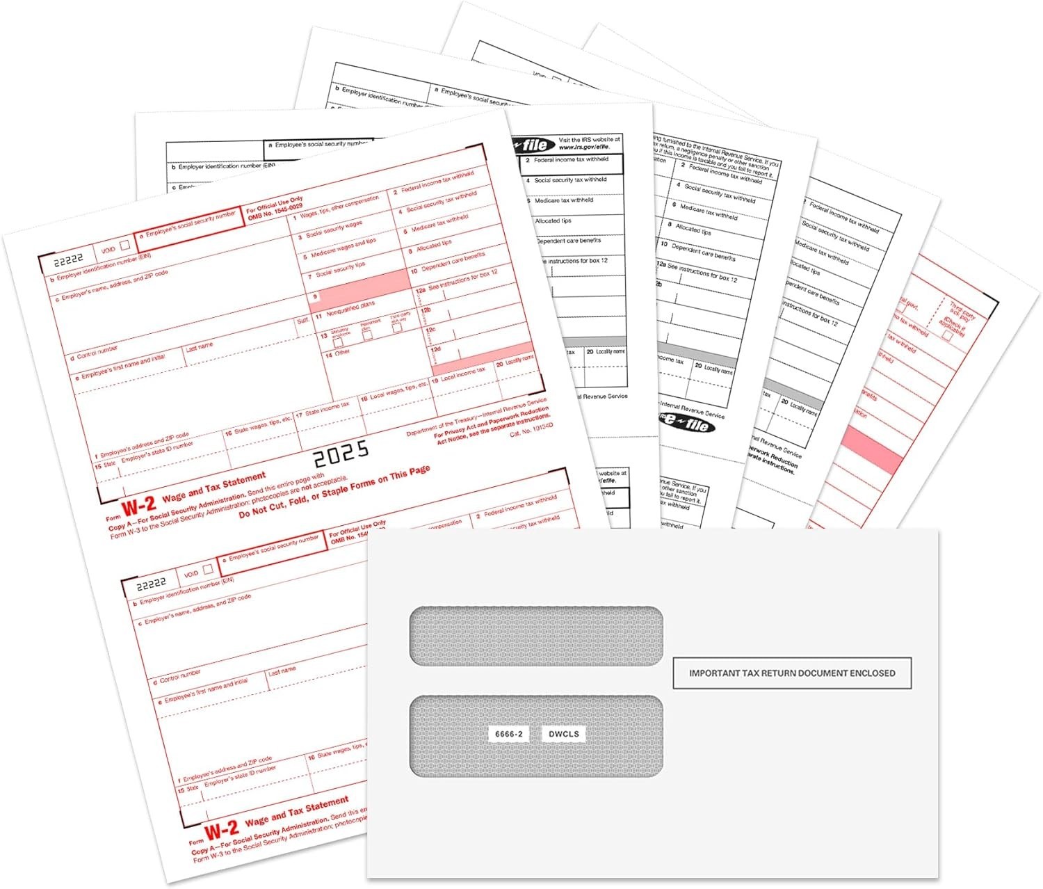 2025 W2 Tax Forms Kit with Envelopes – 25 Employee Set with W3 Forms