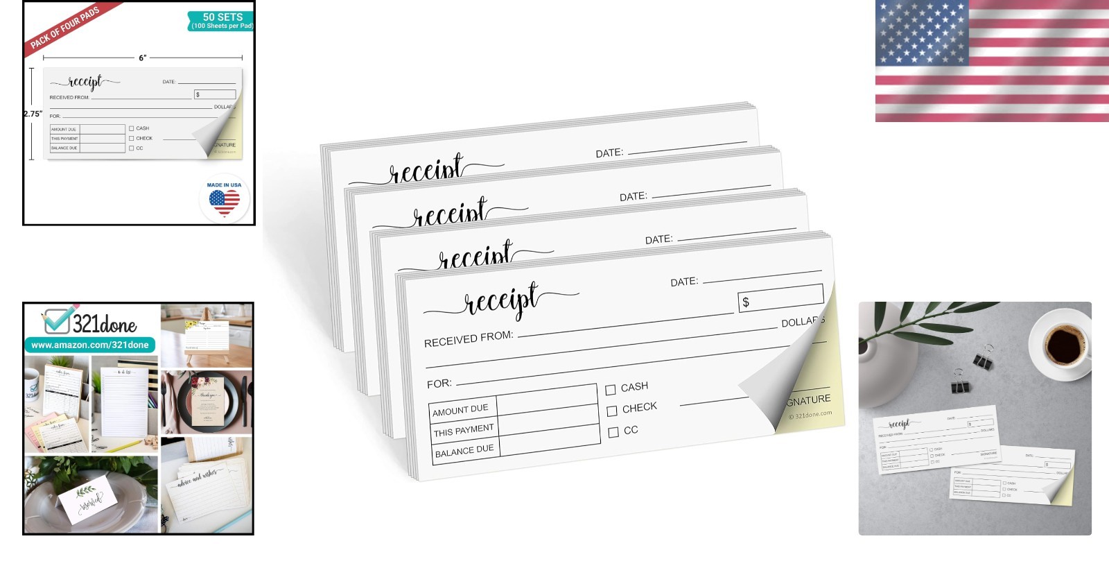 Receipt Book Carbonless 4-Pack Small Business Invoice and Sales Record