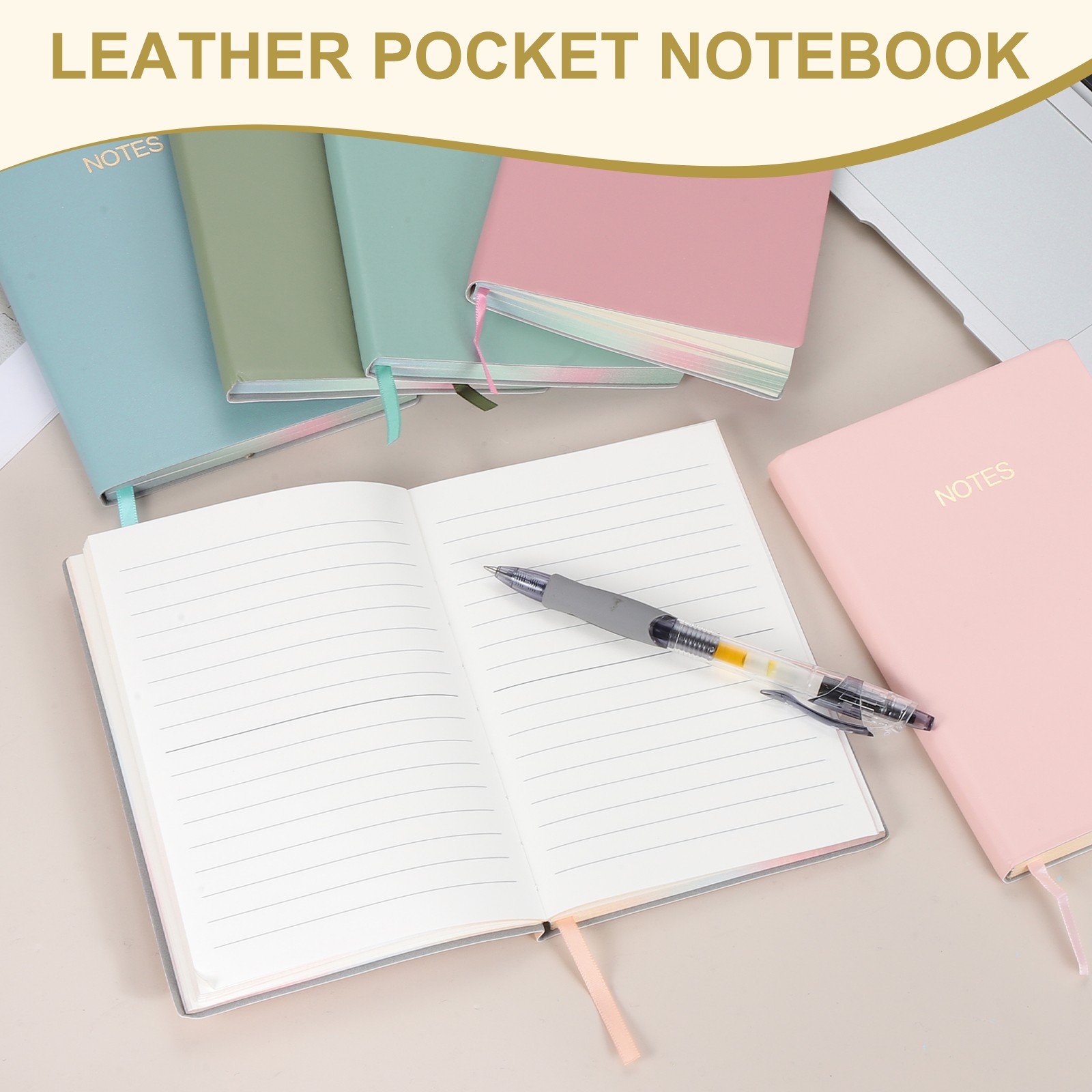 Line Notebook, C6 Pocket Journal Notebook, Grass Green