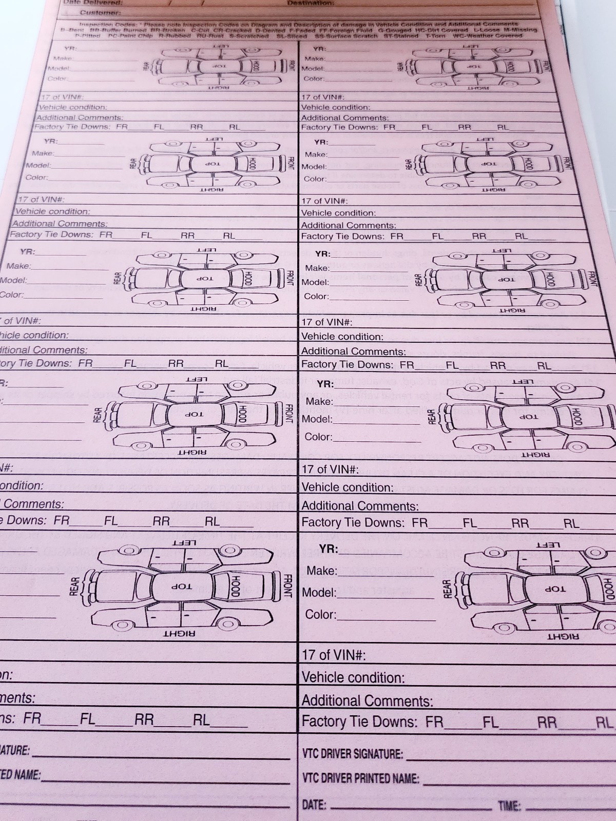 Vehicle Delivery Forms Lot Of 100 Unused Triplicate NCR VTC Transport Auto DWYY