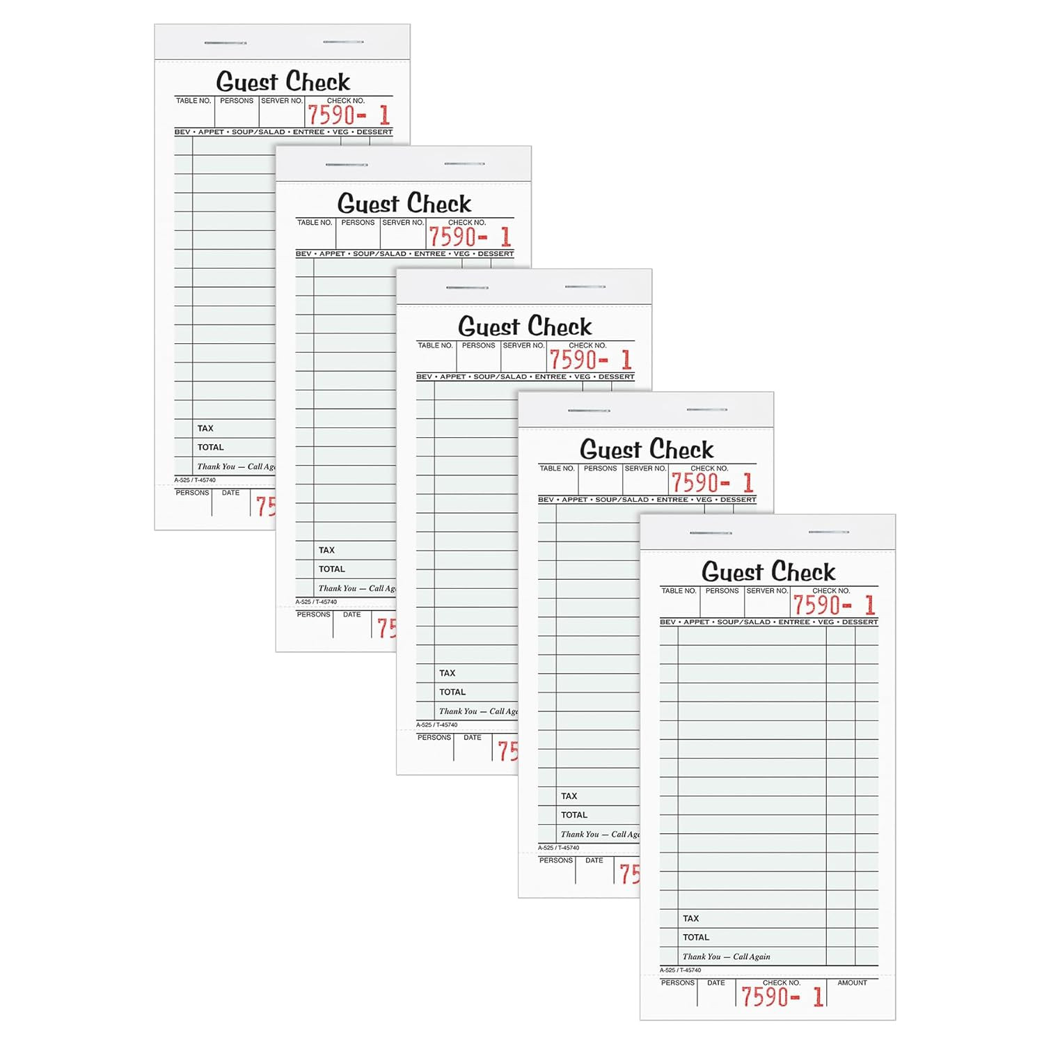 Guest Check Pads, Single Part, Perforated, White, 3-2/5″ X 6-3/4 “, 50 Sheets/Pa