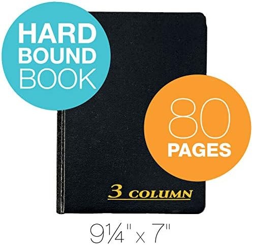 Adams Account Book, 7 x 9.25 Inches, Black, 3-Columns, 80 Pages (ARB8003M)