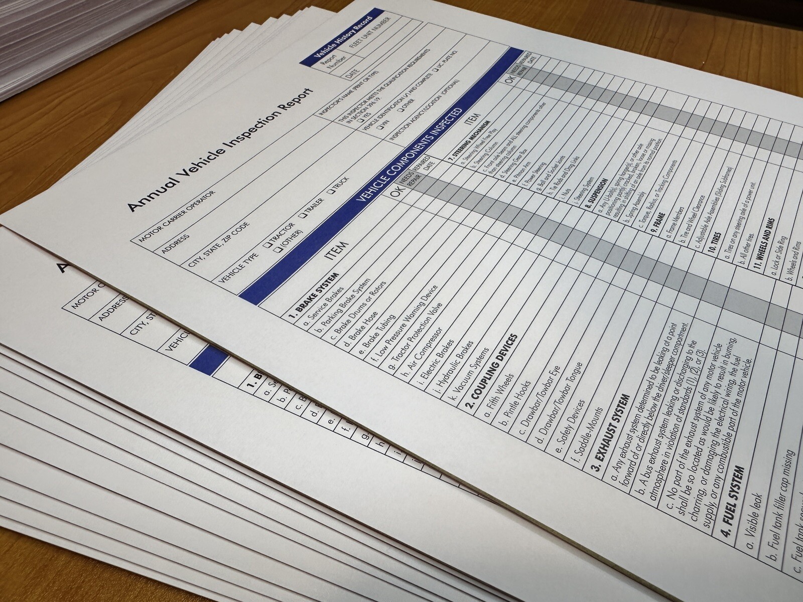 10-PACK. Annual Vehicle Inspection Report Form. 3-Ply, Carbonless. FMCSA DOT.