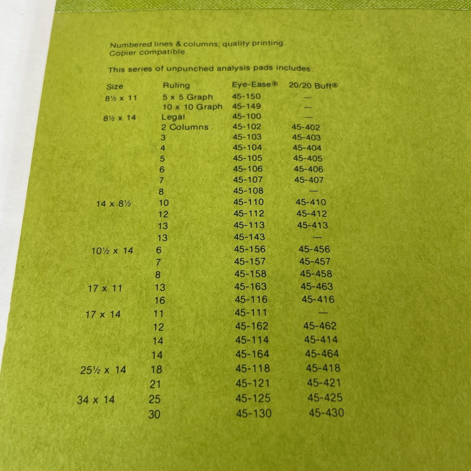 NATIONAL Analysis Pad 12 Column Paper 14 X 8.5″ refill 50 Sheets 45-112 NEW
