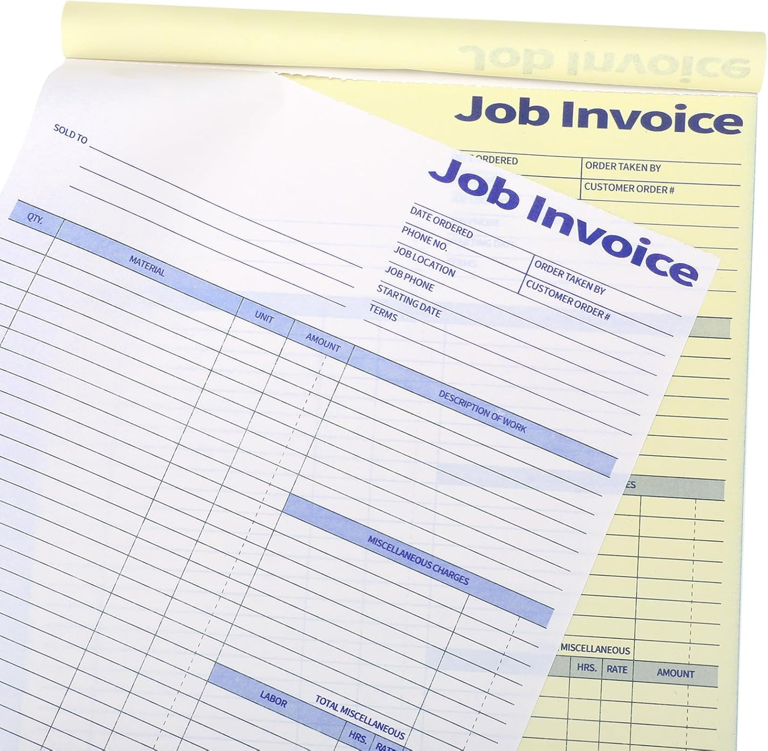 2 Pcs Contractors Invoice Book Carbonless Forms Receipt 8.5 x 11 Inch Work Order