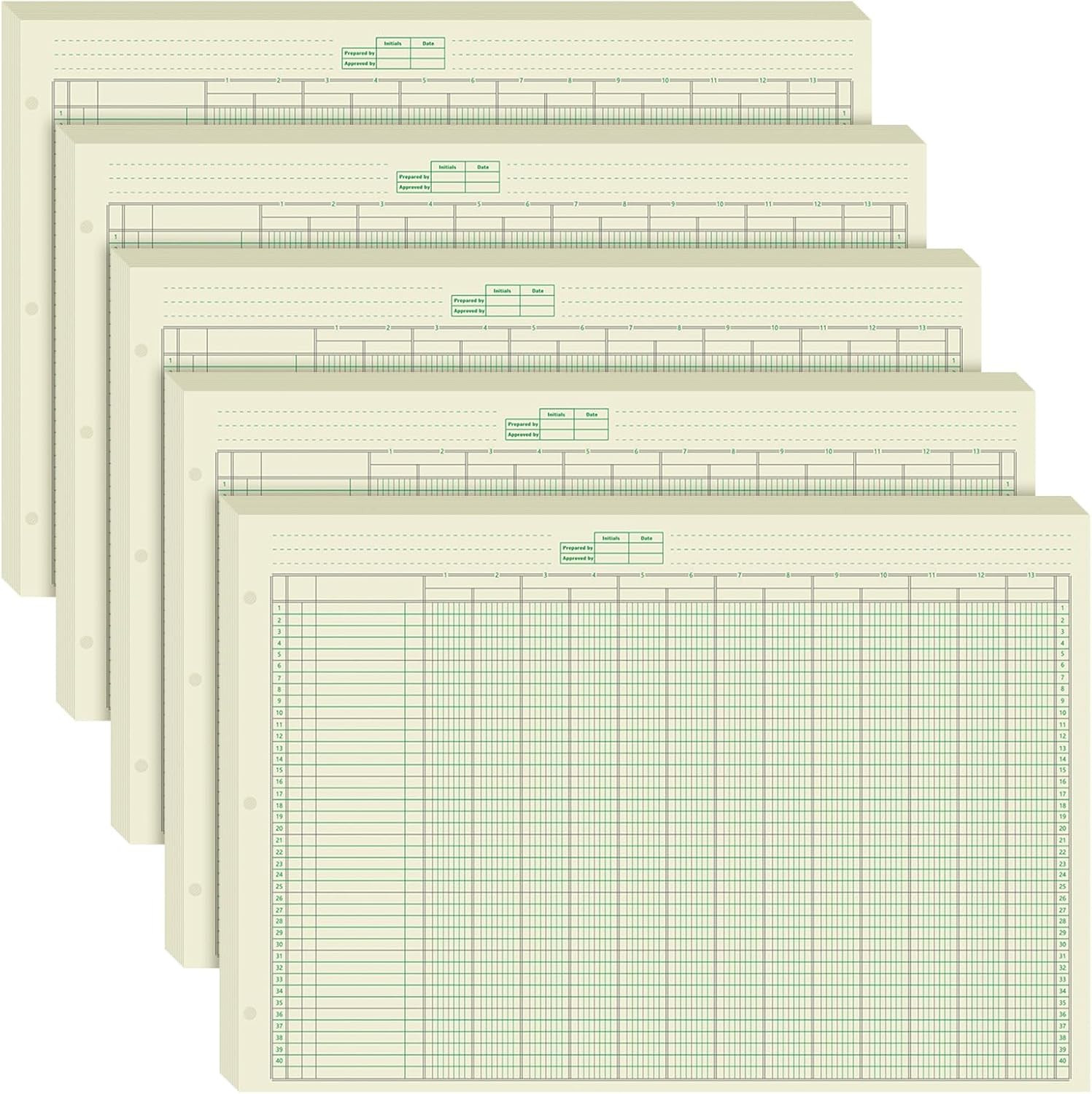 Fulmoon 5 Pack 250 Sheets Ledger Paper Accounting Columnar Pads 3 Hole Analysis