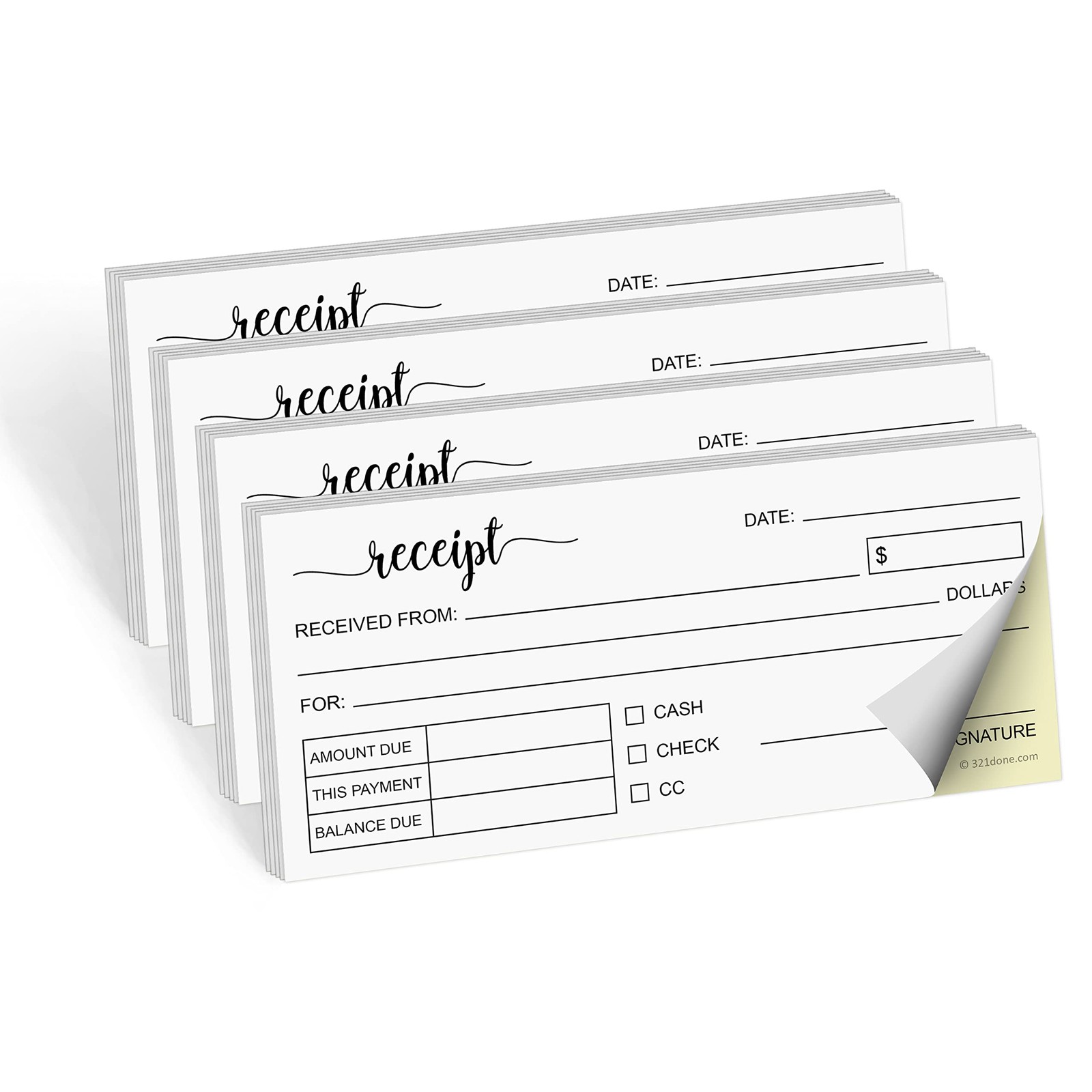 321Done Receipt Book with Carbon Copies 4-Pack – for 4-Pack, Receipt,
