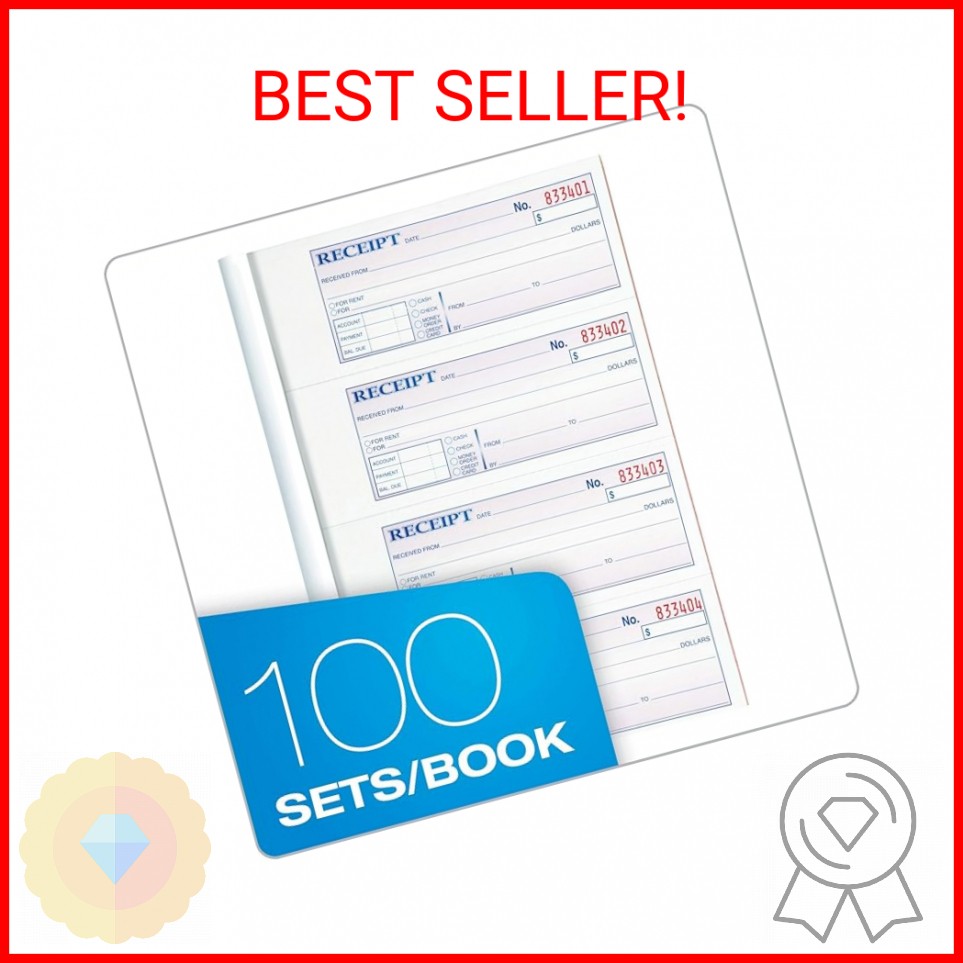 Adams Money and Rent Receipt Book, 3-Part, Carbonless, White/Canary/Pink, 7-5/8″