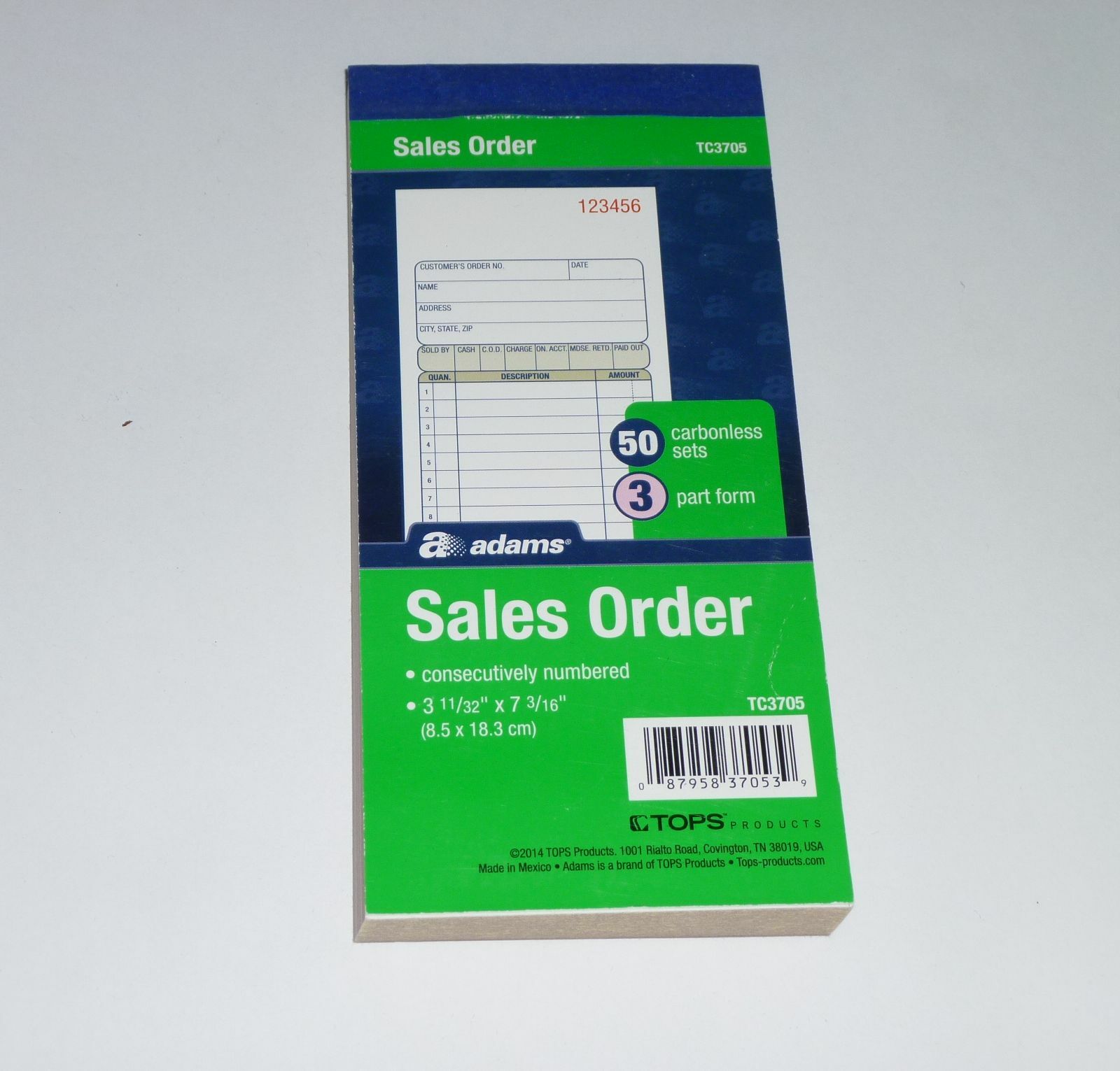 Adams General Purpose Sales Book Carbonless 3-Part, TC3705, 50 sets/pack