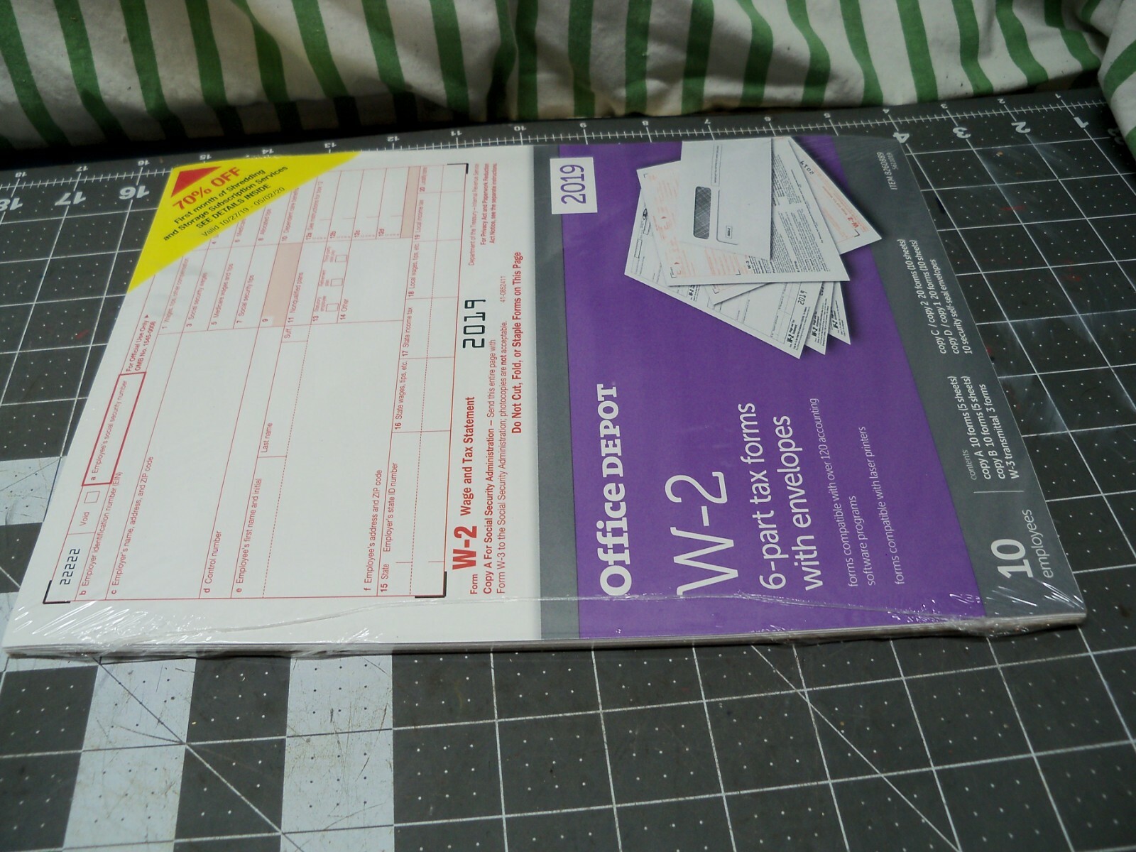 Office Depot W-2 Tax Forms w Envelopes 2019 6-Part 8-1/2″ x 11″ 10-PK Staples W2