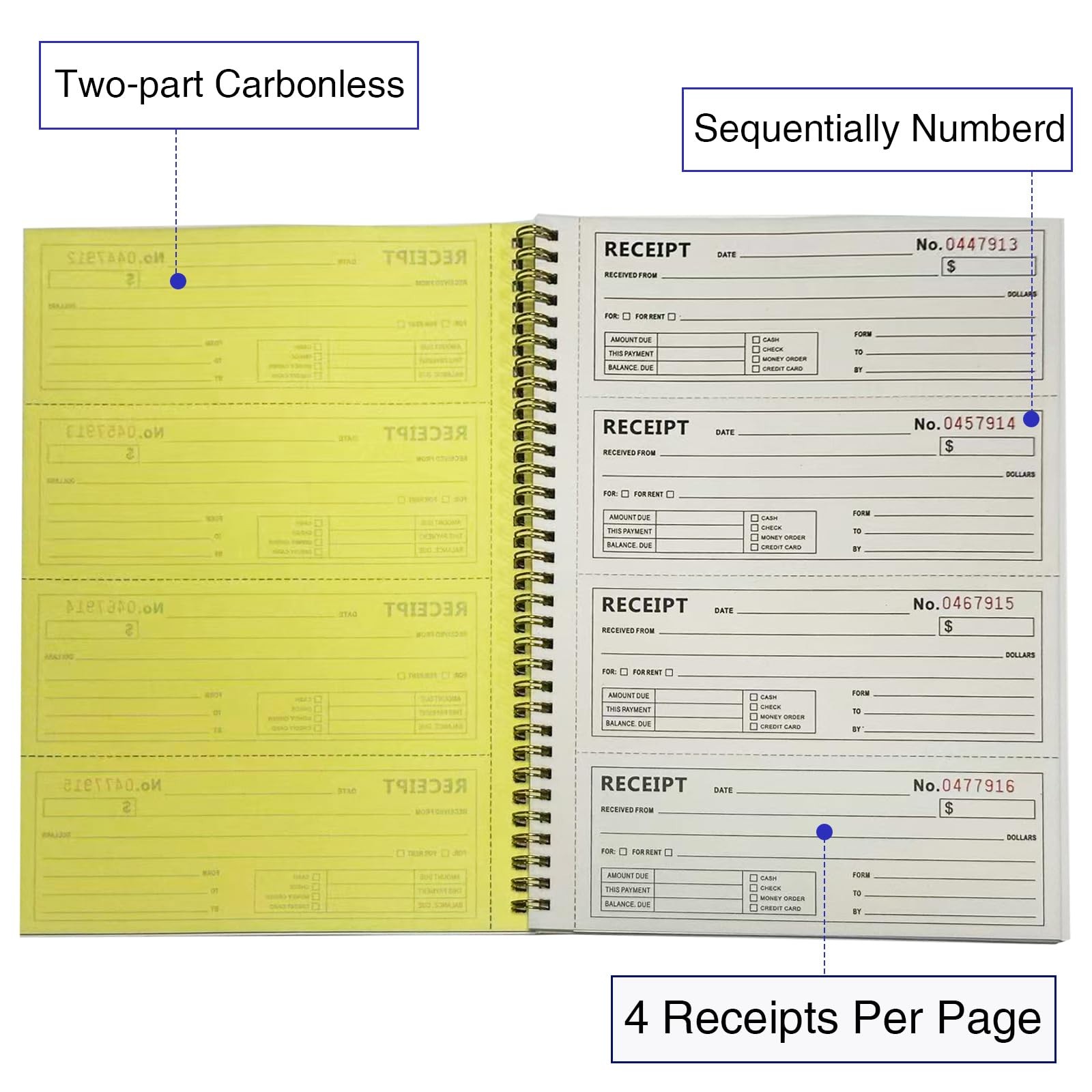 Money and Rent Receipt Books – Book with 2 Part Carbonless Copies,…