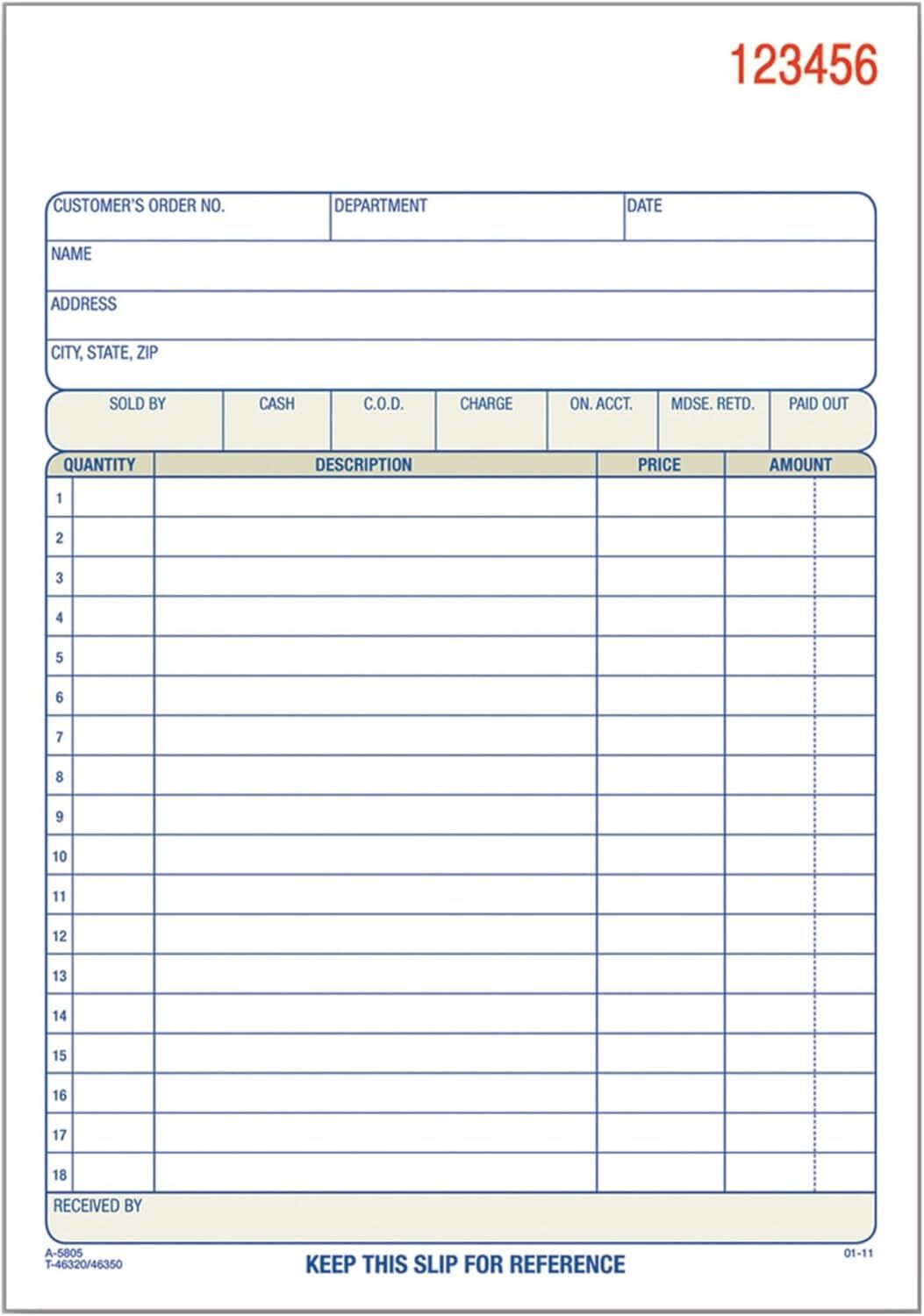 Adams Sales Order Book, 3-Part 1 Count (Pack of 1), White/Canary/Pink
