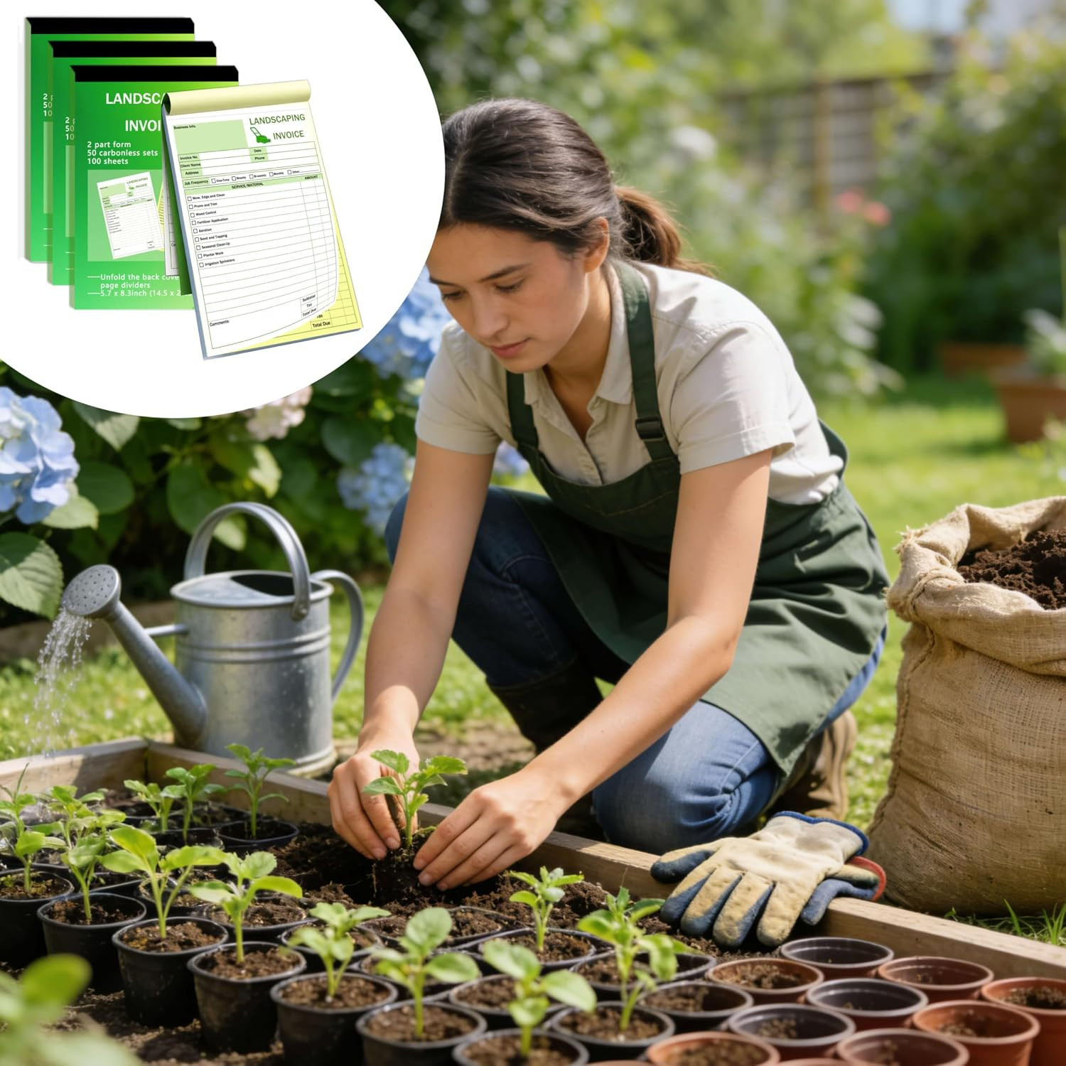 200 Sets Garden Service Invoice Receipt Book, 2-Part Carbonless Landscaping Invo