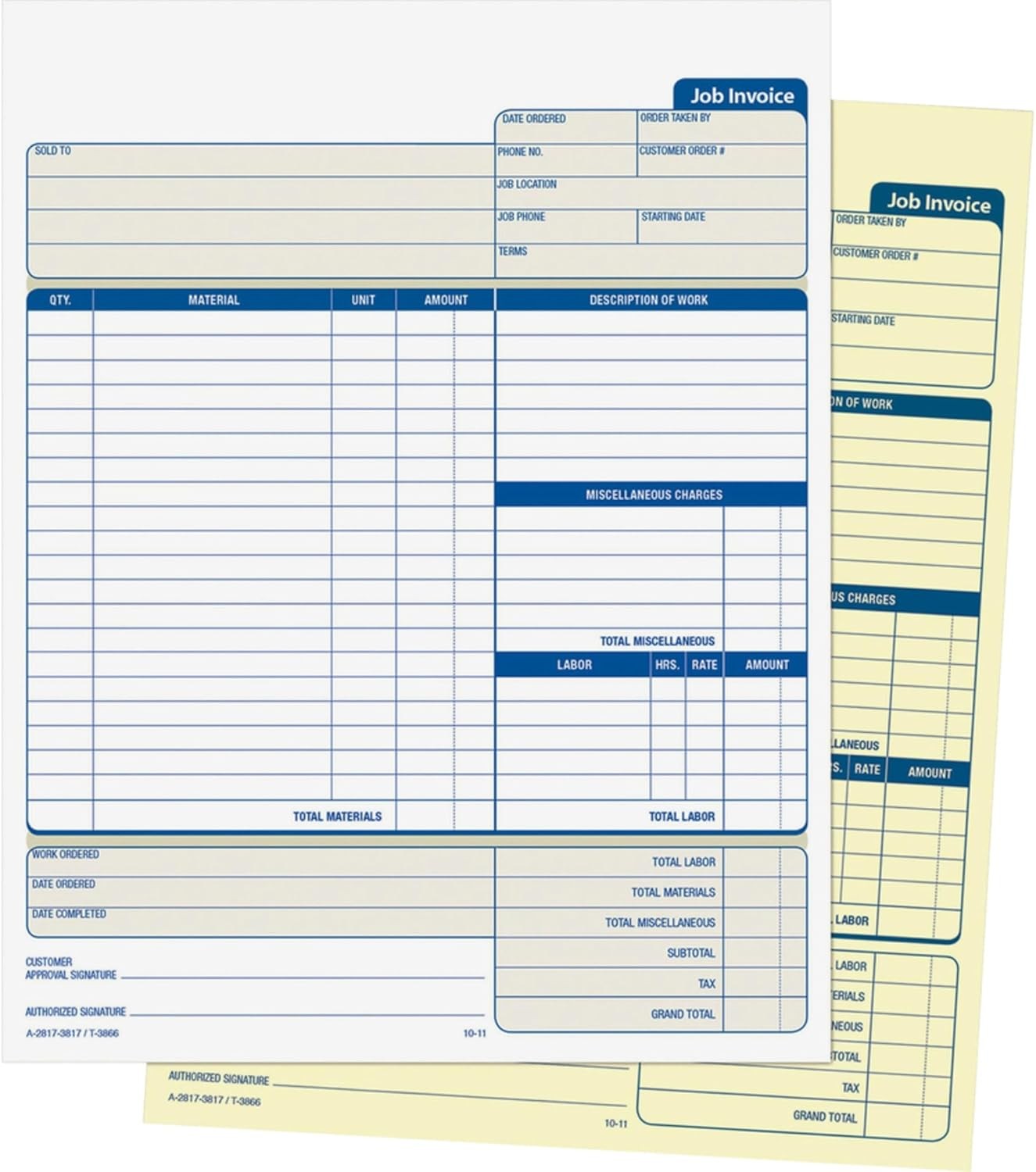 Adams Job Invoice Forms, 2-Part Carbonless, For 8-1/2 x 11 inches, White