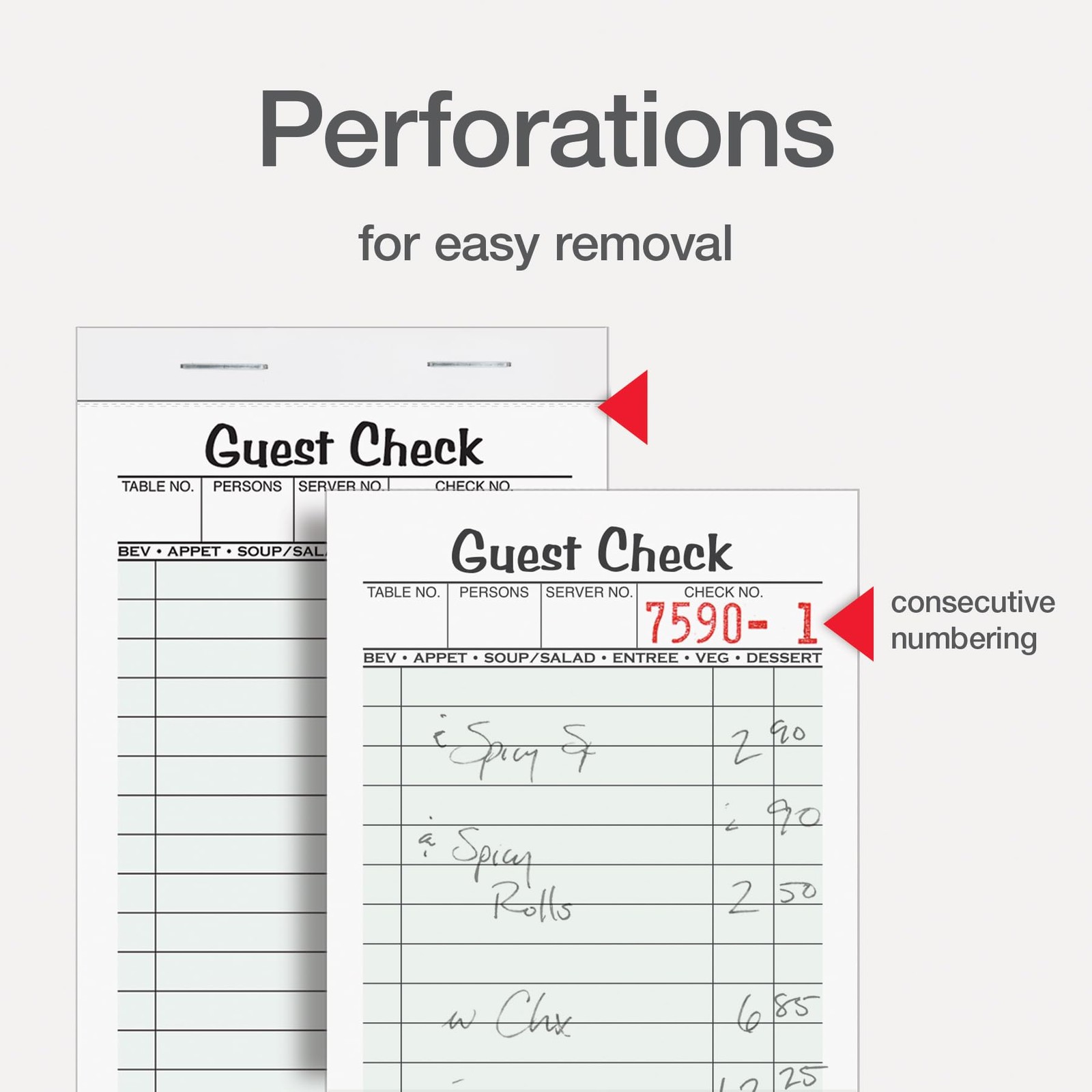 Adams Guest Check Pads, Single Part, Perforated, White, 3-2/5″ x 6-3/4 “, 50