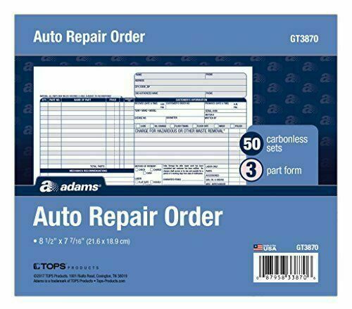 Adams GT3870 8.5 in x 7.44 in Repair Order Form Invoices – 50 Count