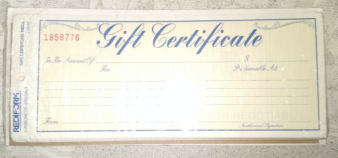 Rediform #98002 Elegant Blue & Gold Gift Certificates w/Envelopes Pack of 25