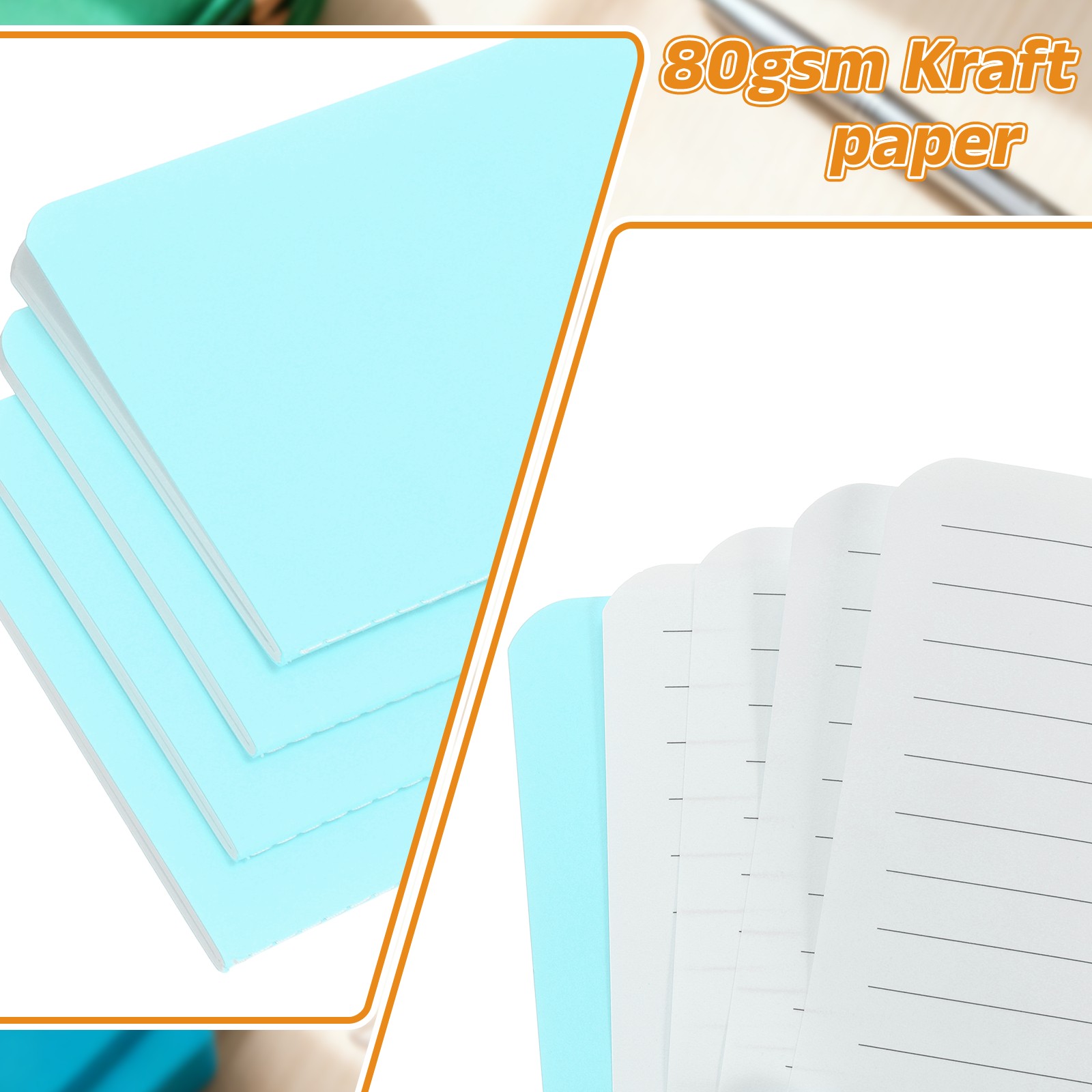 4 Pack A6 Notebook, A6 Journal Mini Notebook Pocket Kraft,Light Blue