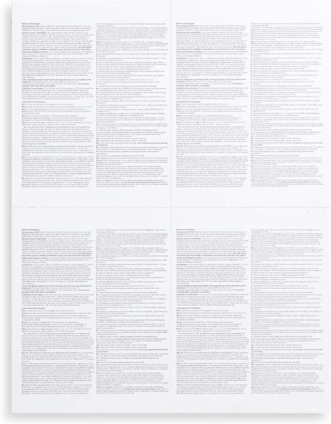 (1 Pack – 100 Sheets) Tops W-2 4-Up Employee Tax Forms