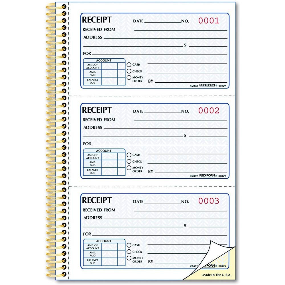 Carbonless Money Receipt Book – Two-Part, 8.5×5.5″, 3 Receipts/Page, 5 Pack