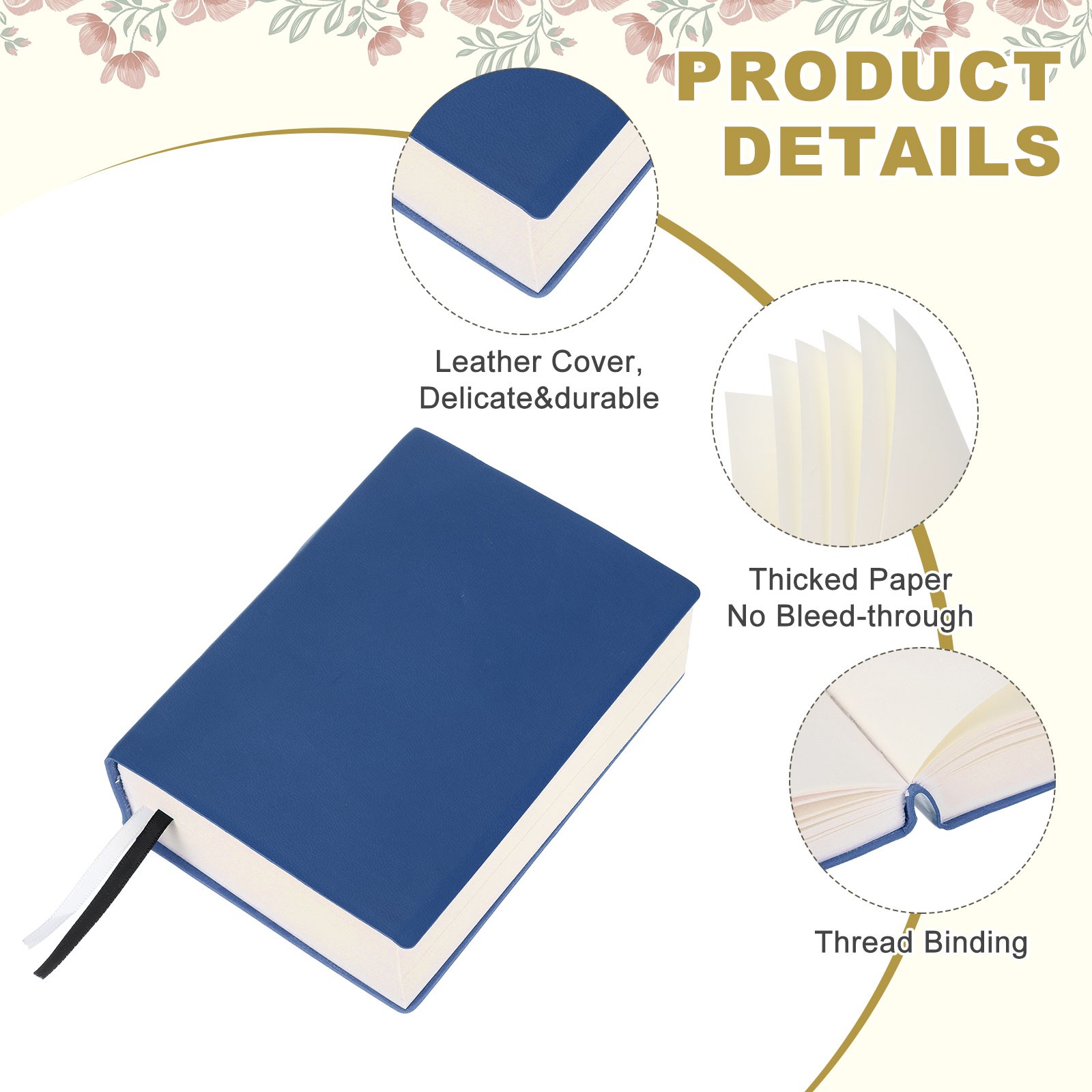 Blank Notebook, A6 Thick Journal Notebook, Dark Blue